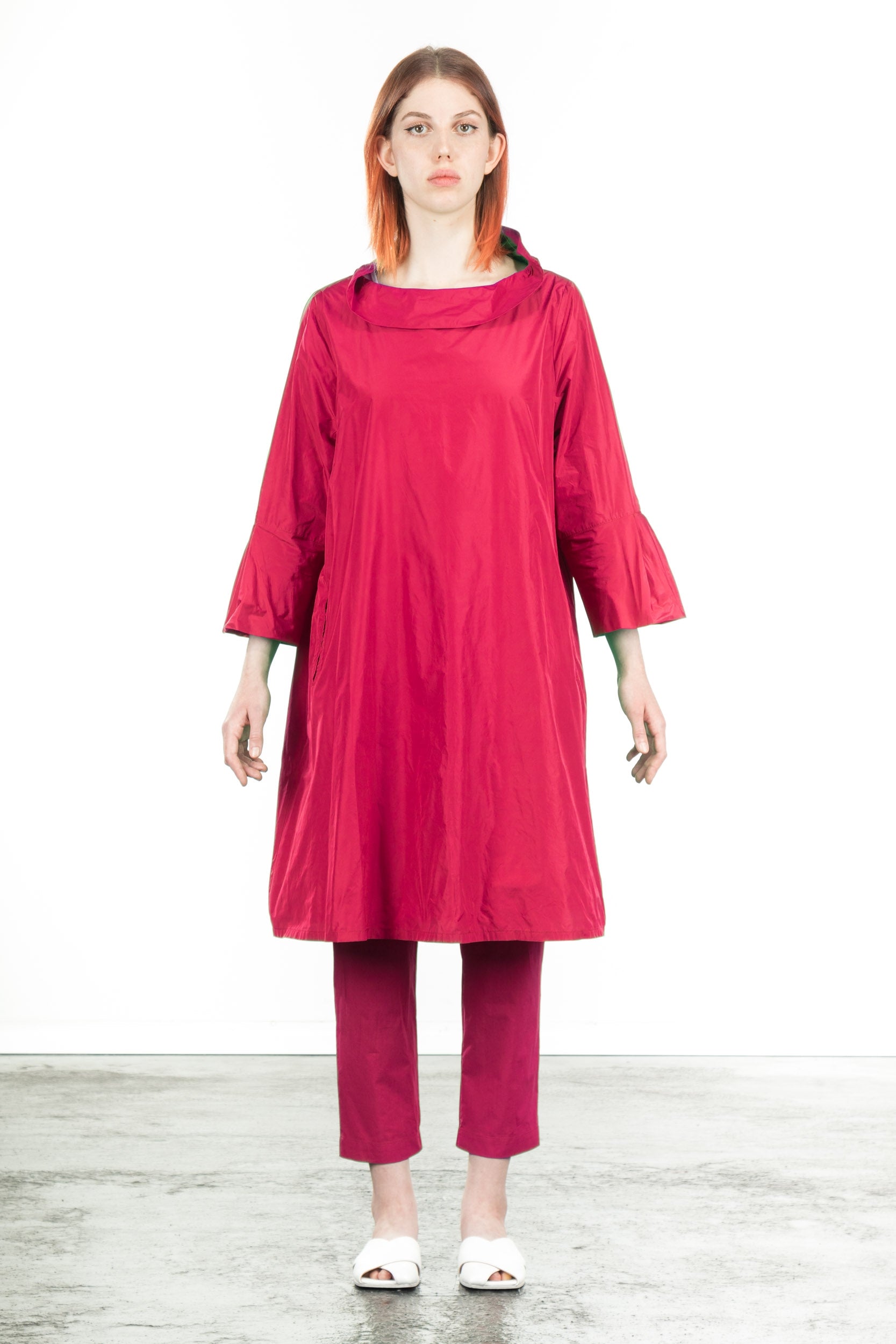 Katharina Hovman Damen Taft Kleid A-Linie ausgestellter Kragen fuchsia