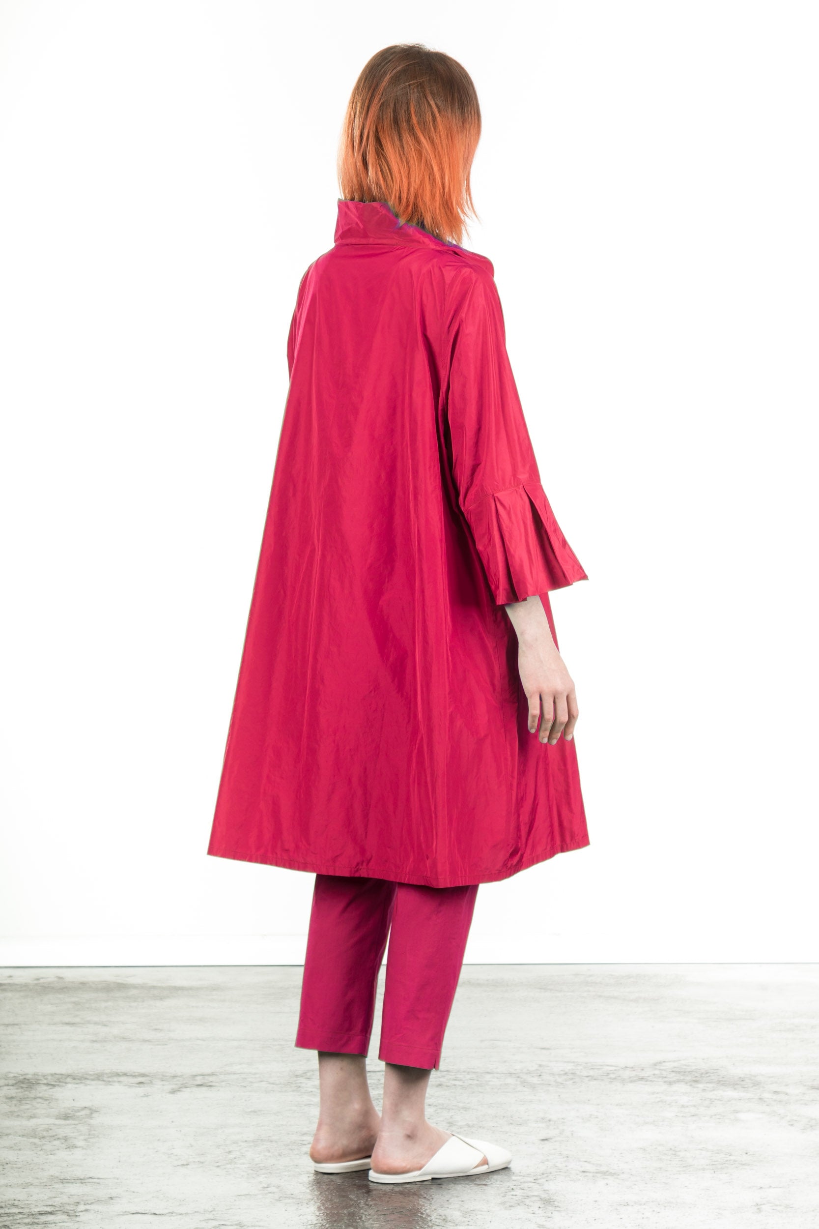 Katharina Hovman Damen Taft Kleid A-Linie ausgestellter Kragen fuchsia