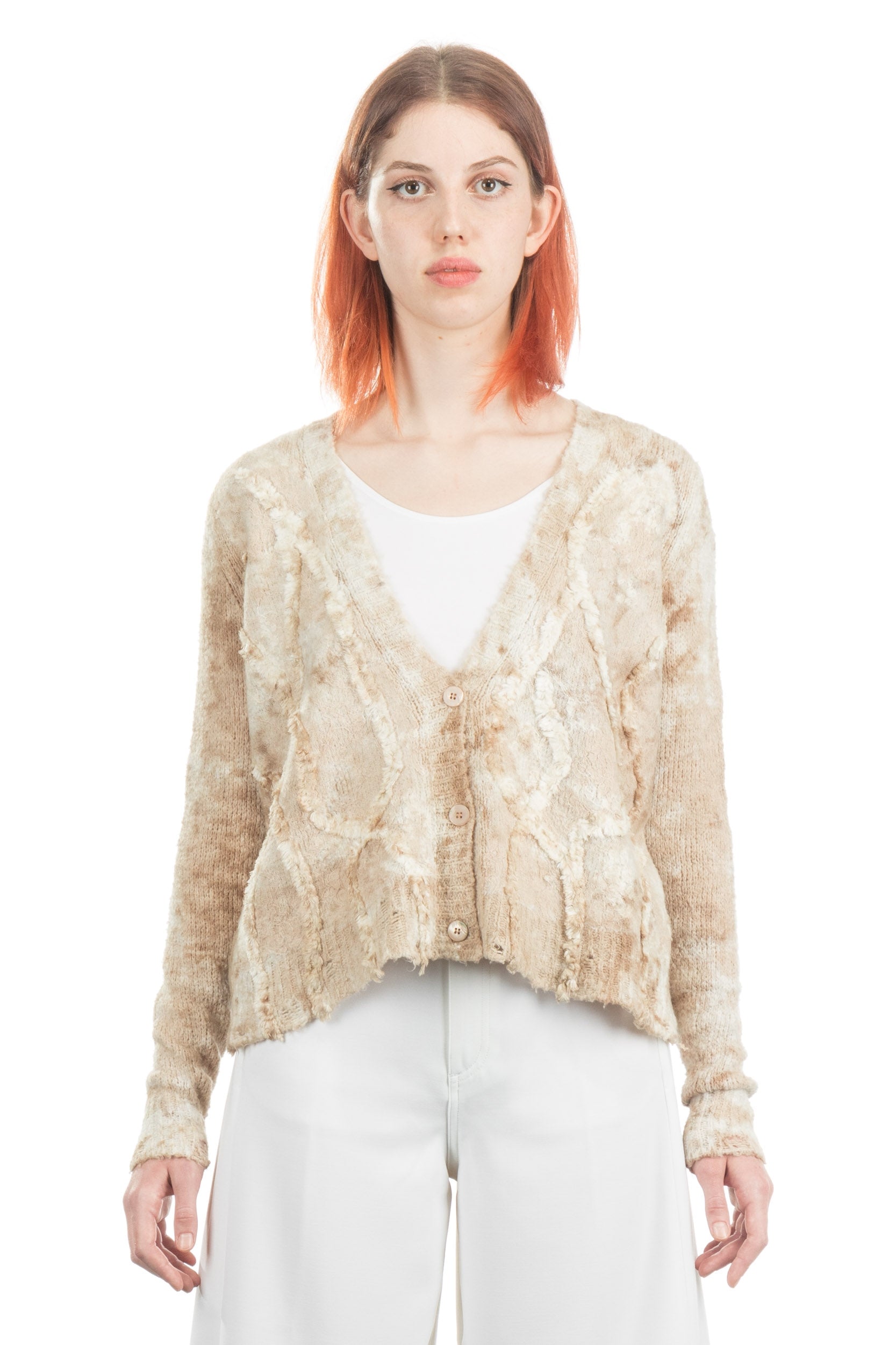 AVANT TOI Damen Cardigan mit Strick-Applikationen beige braun