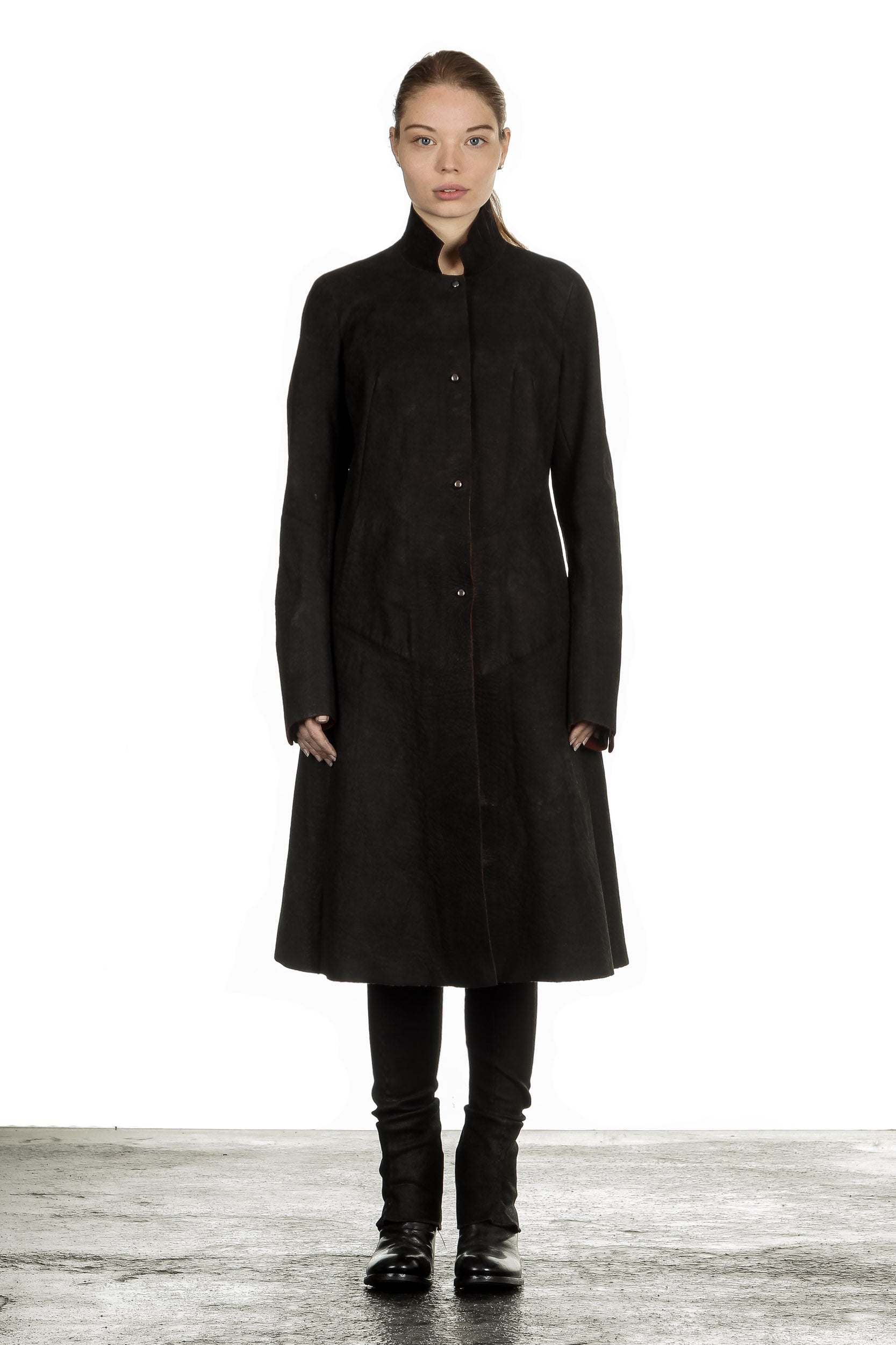 Isaac Sellam Damen Leder Mantel schwarz