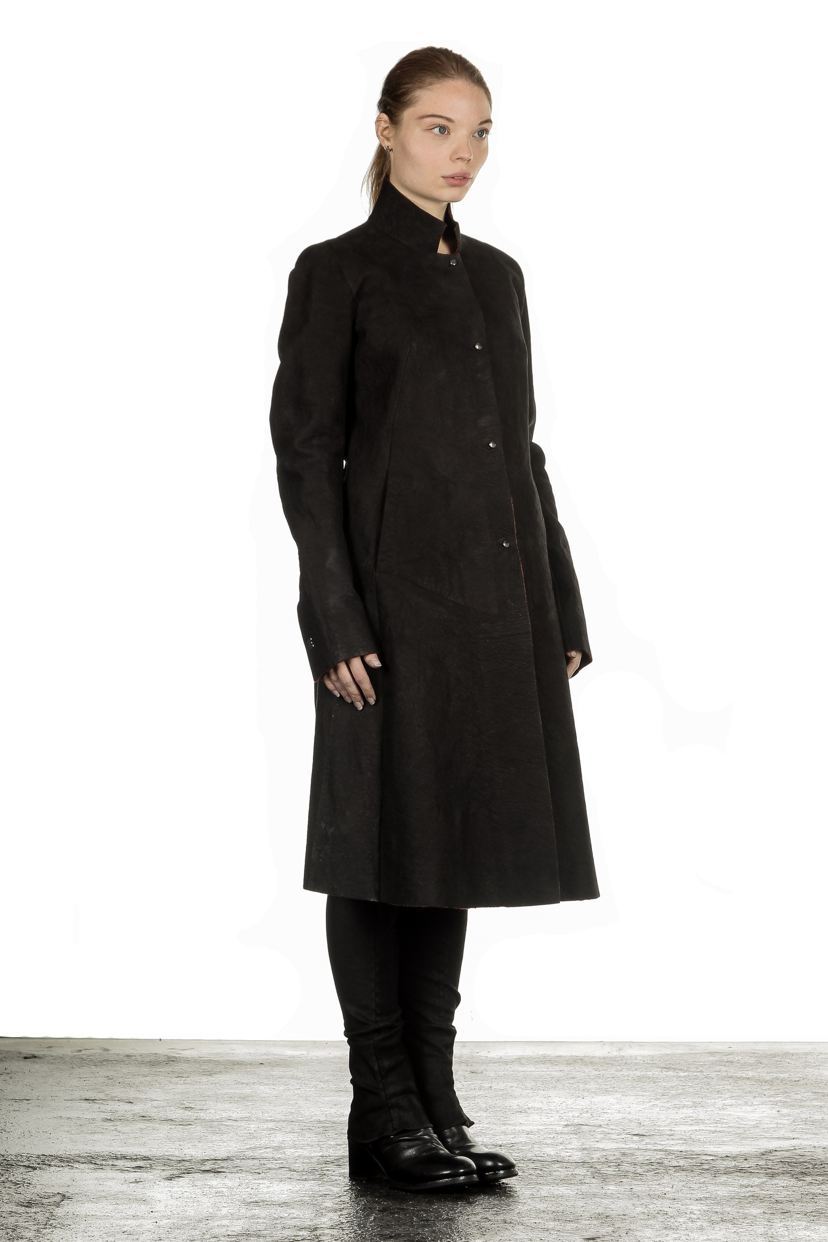 Isaac Sellam Damen Leder Mantel schwarz