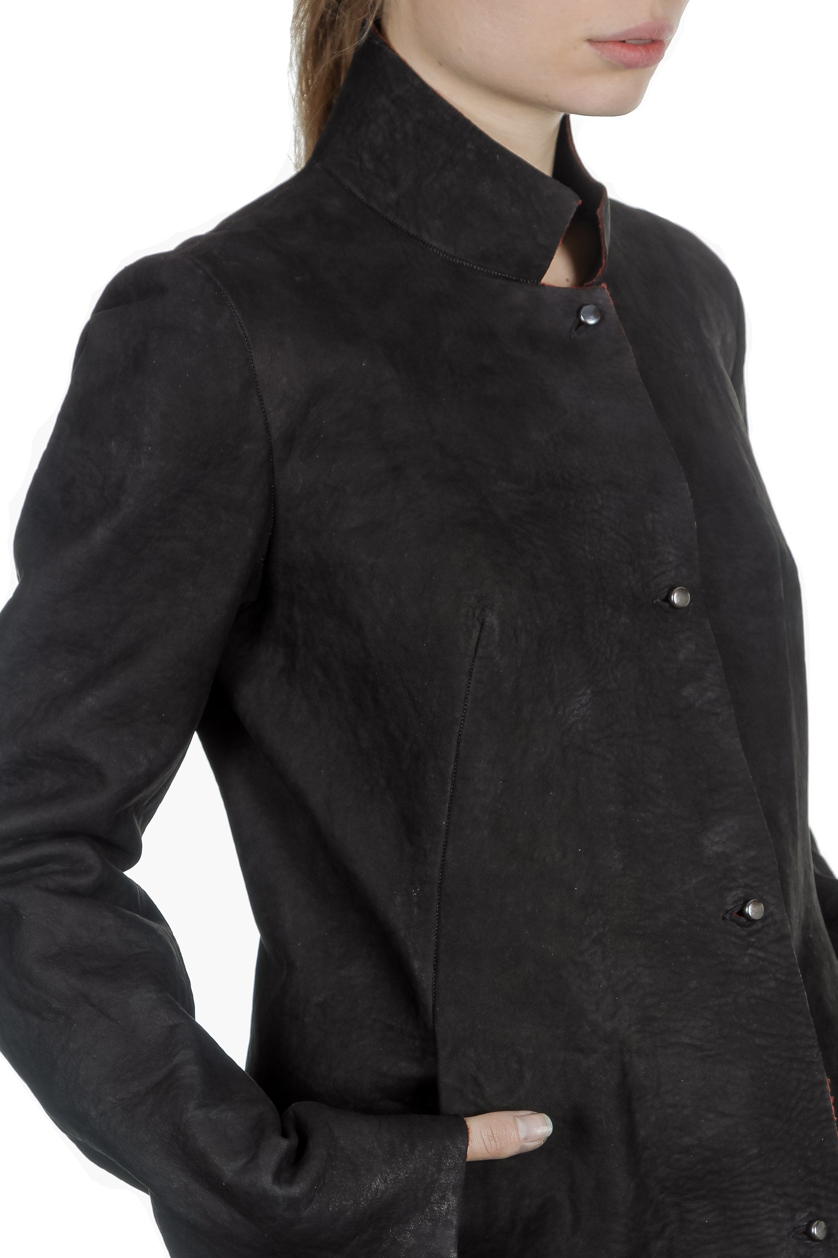 Isaac Sellam Damen Leder Mantel schwarz