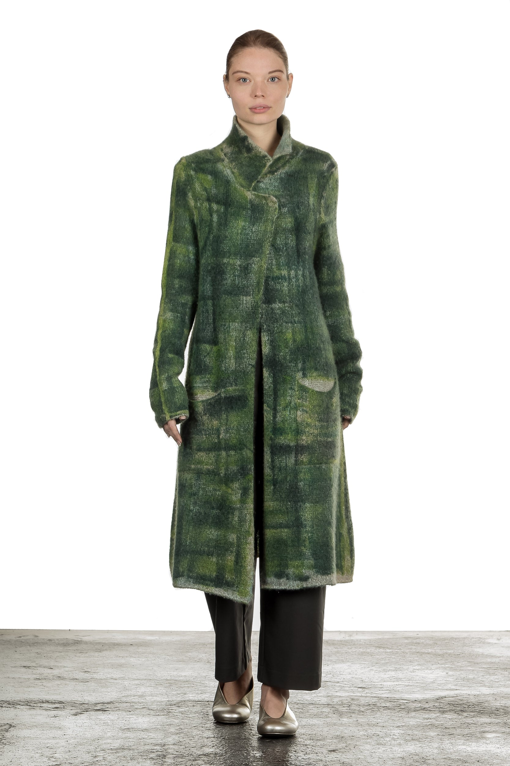 F Cashmere Damen Strickmantel grün