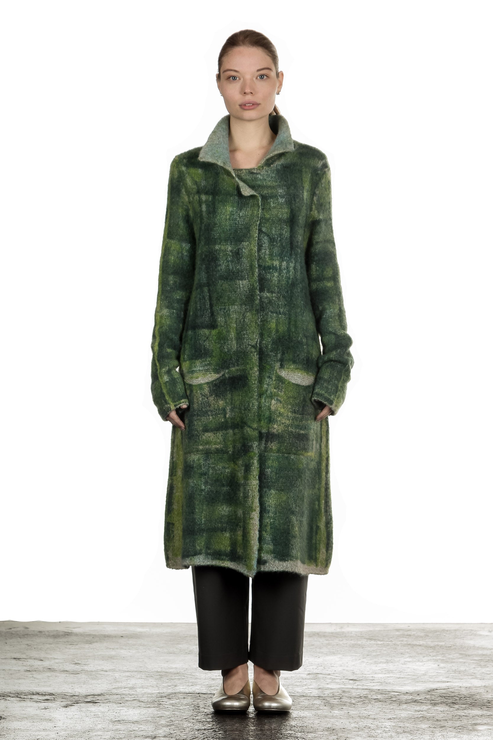 F Cashmere Damen Strickmantel grün