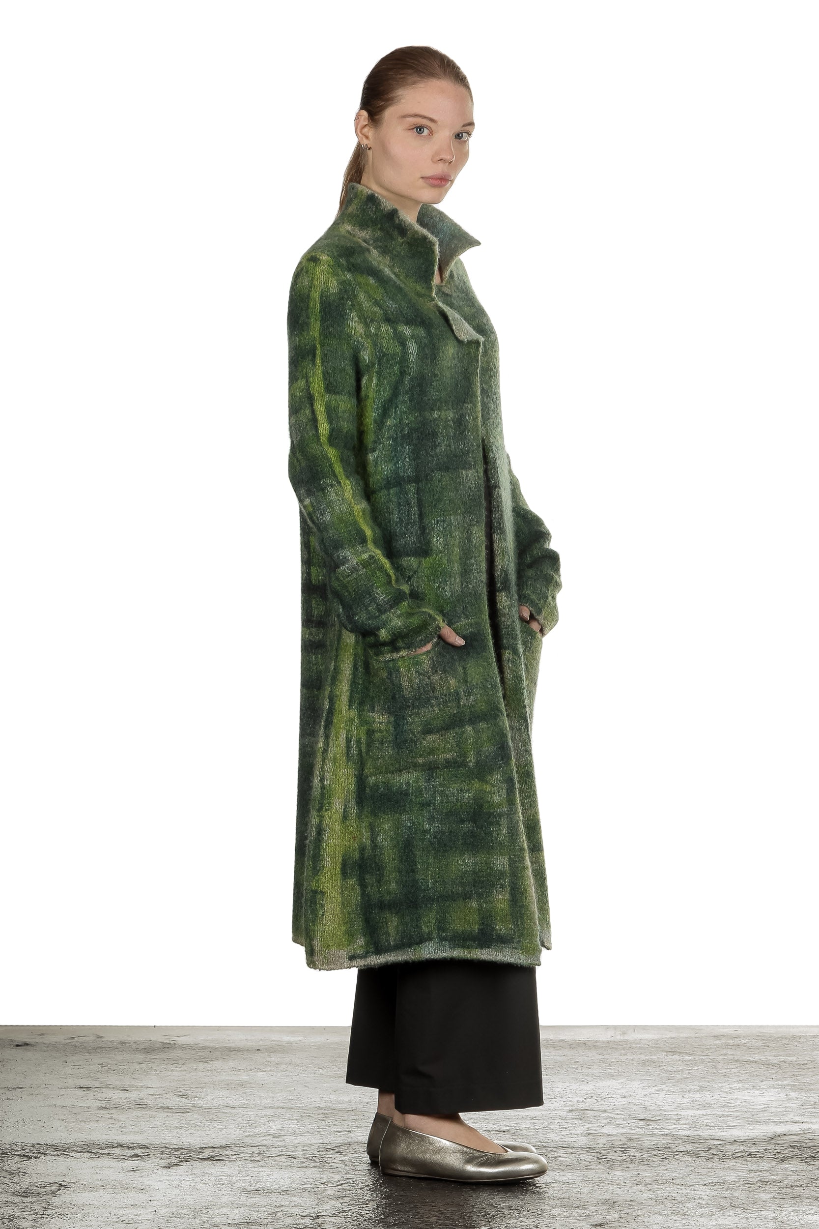 F Cashmere Damen Strickmantel grün