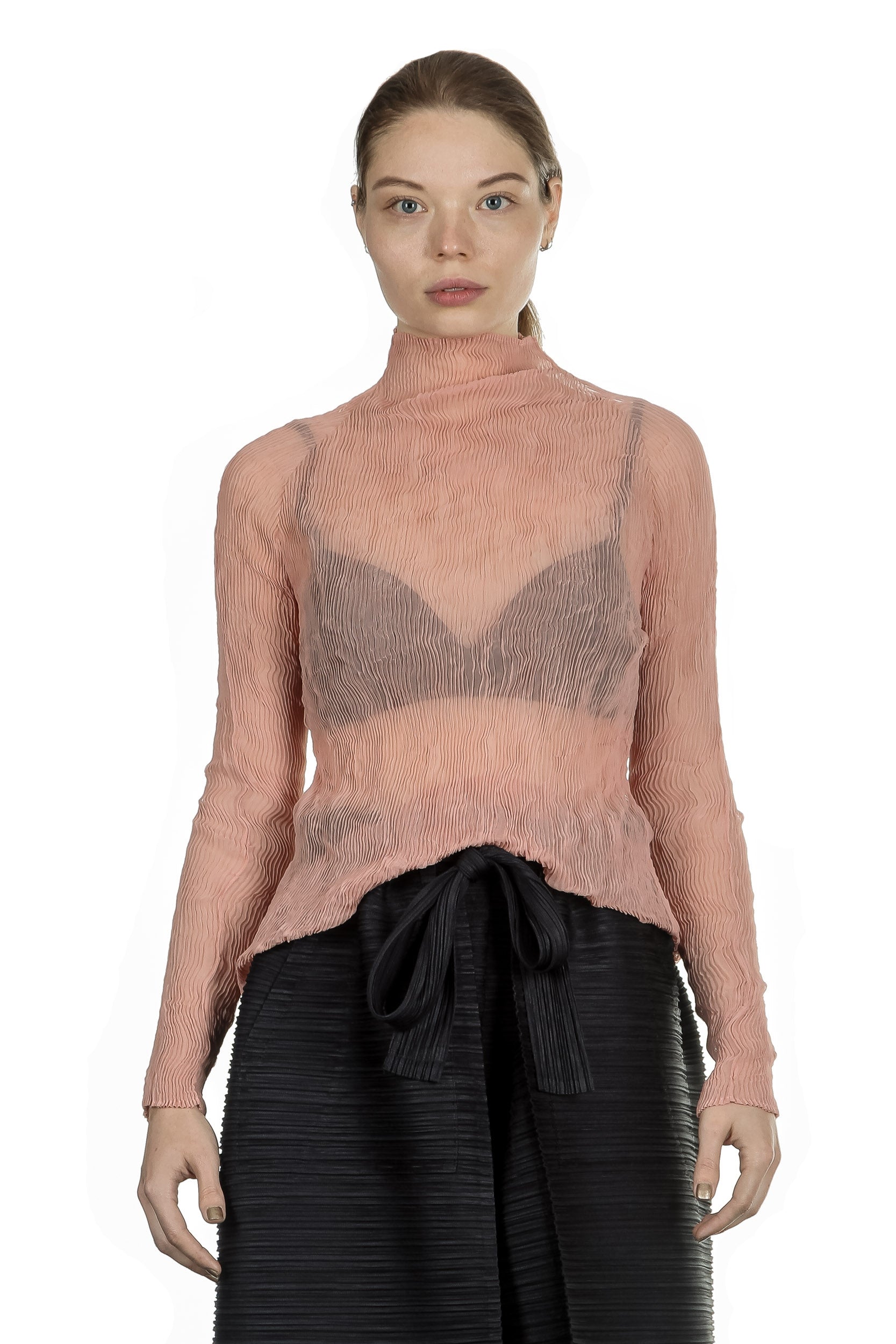 Issey Miyake Plissé Longsleeve Top Stehkragen blush