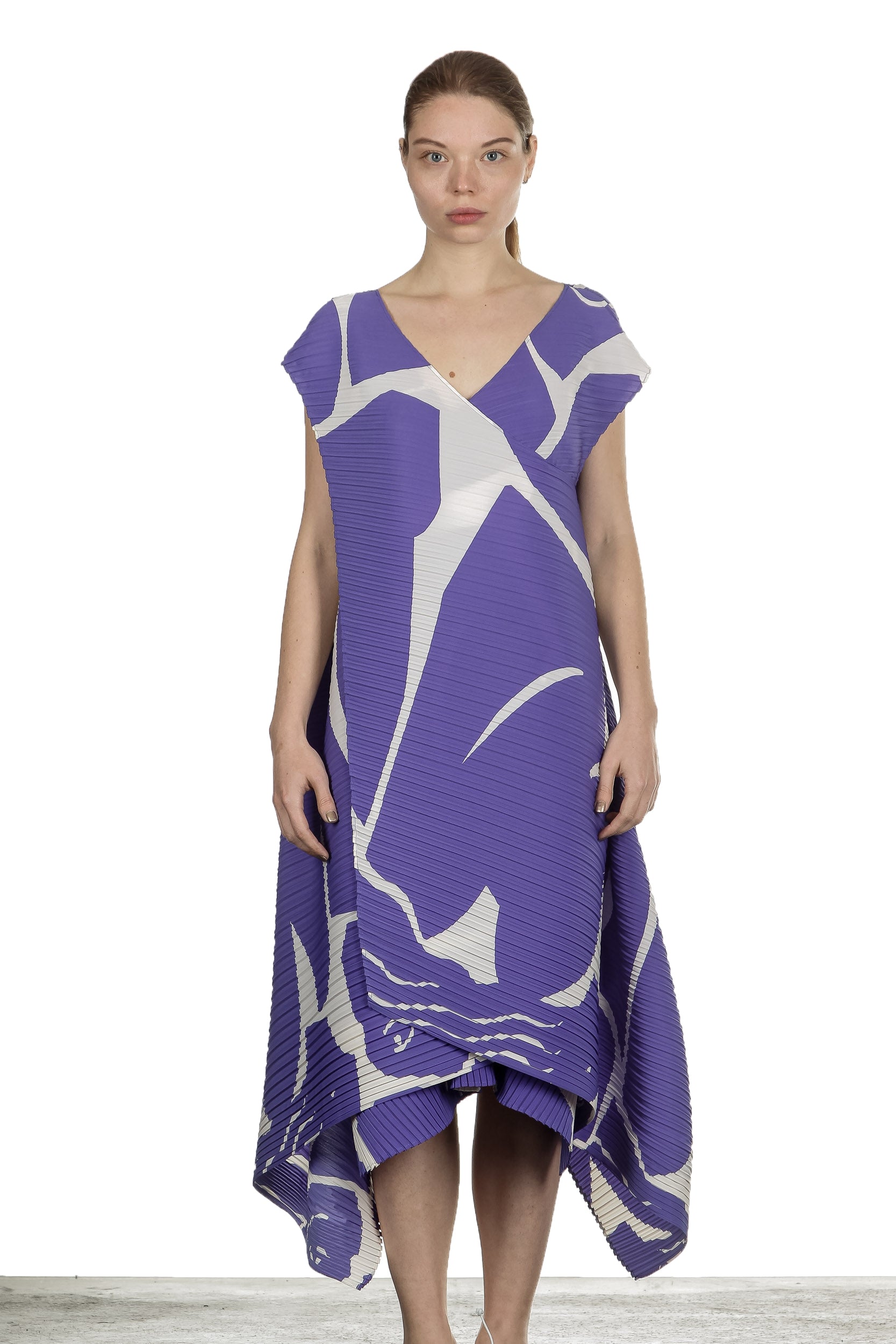 Issey Miyake Plissée Avantgarde Damen Kleid violett weiß