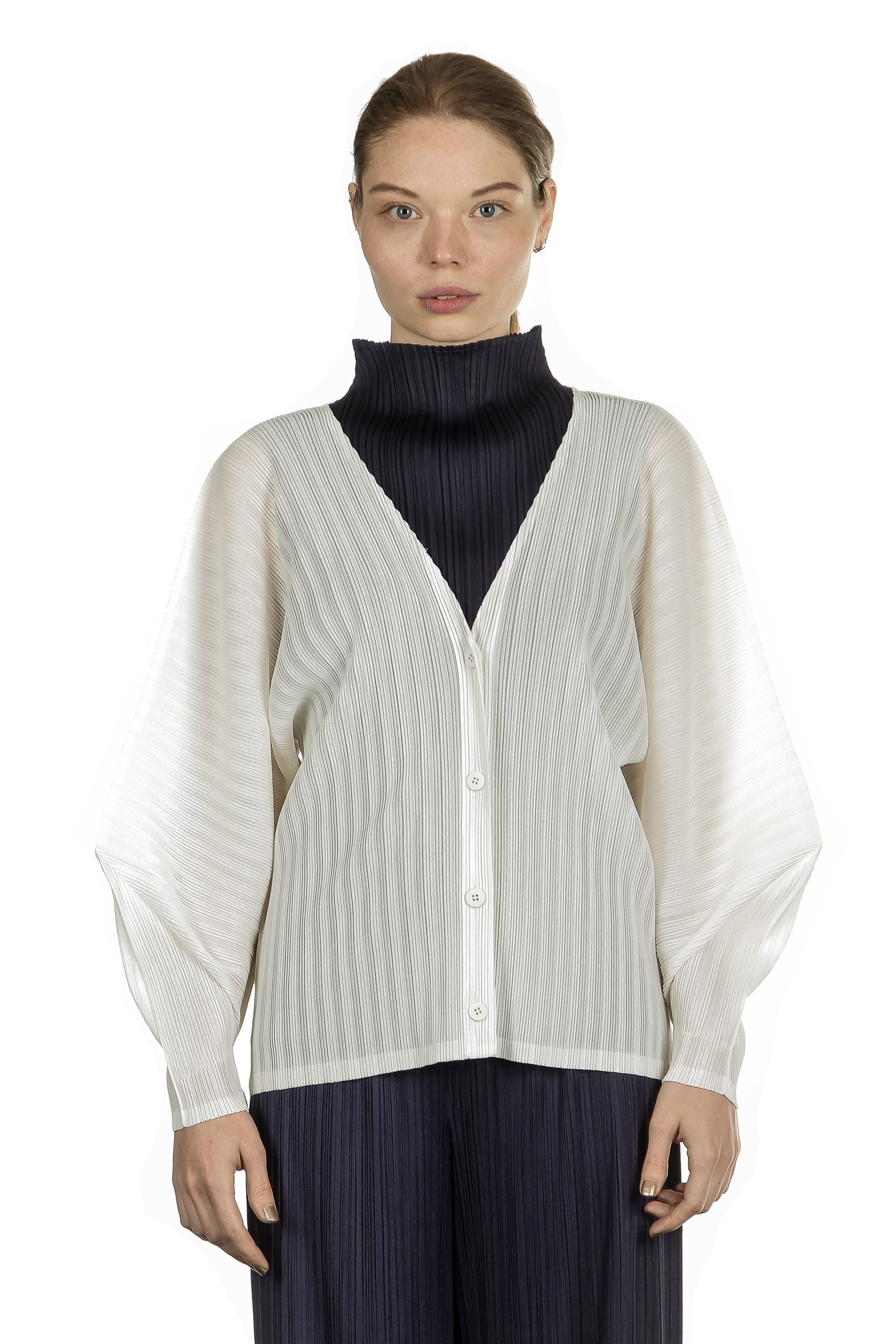 Pleats Please Issey Miyake Plissee Cardigan weiß