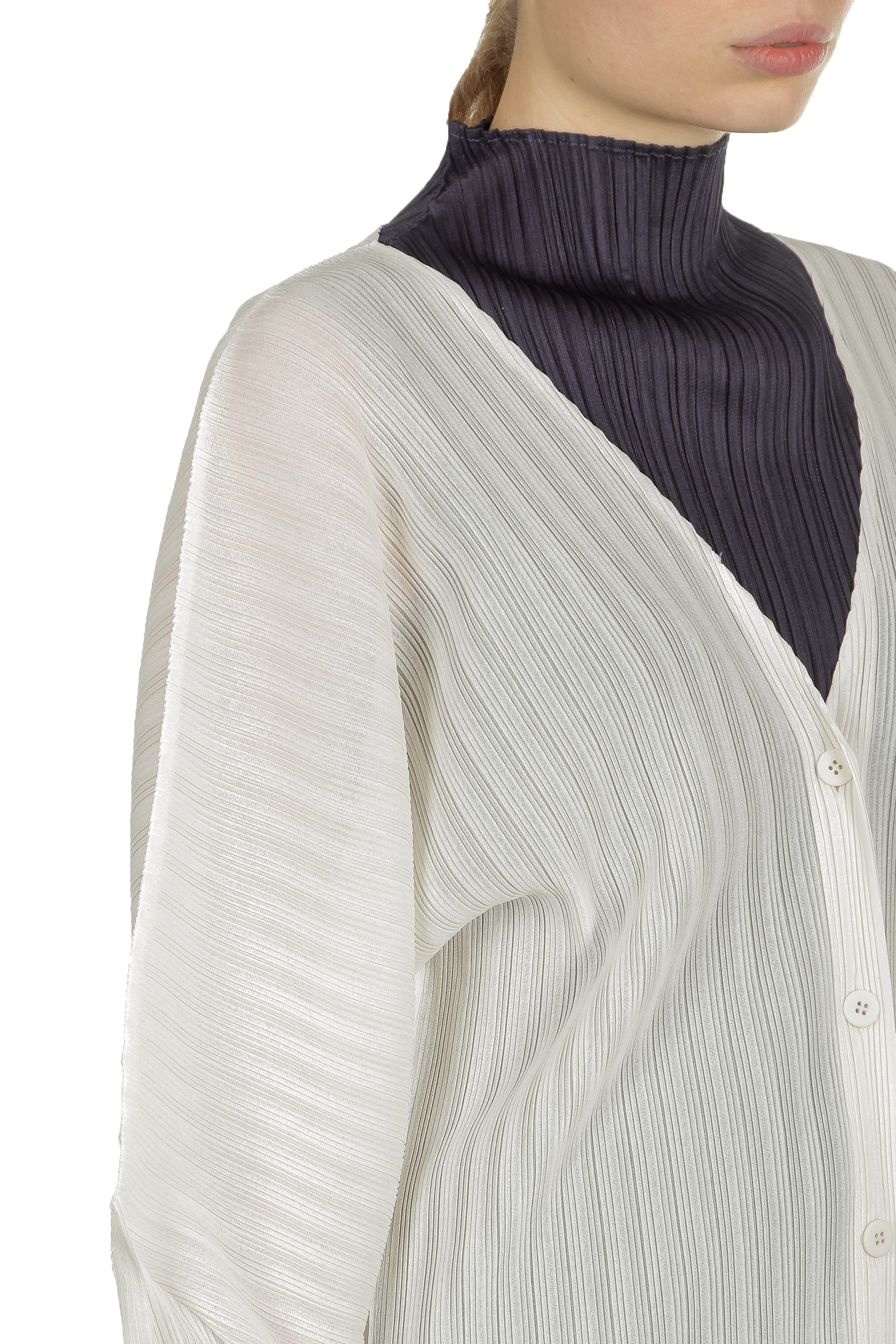 Pleats Please Issey Miyake Plissee Cardigan weiß
