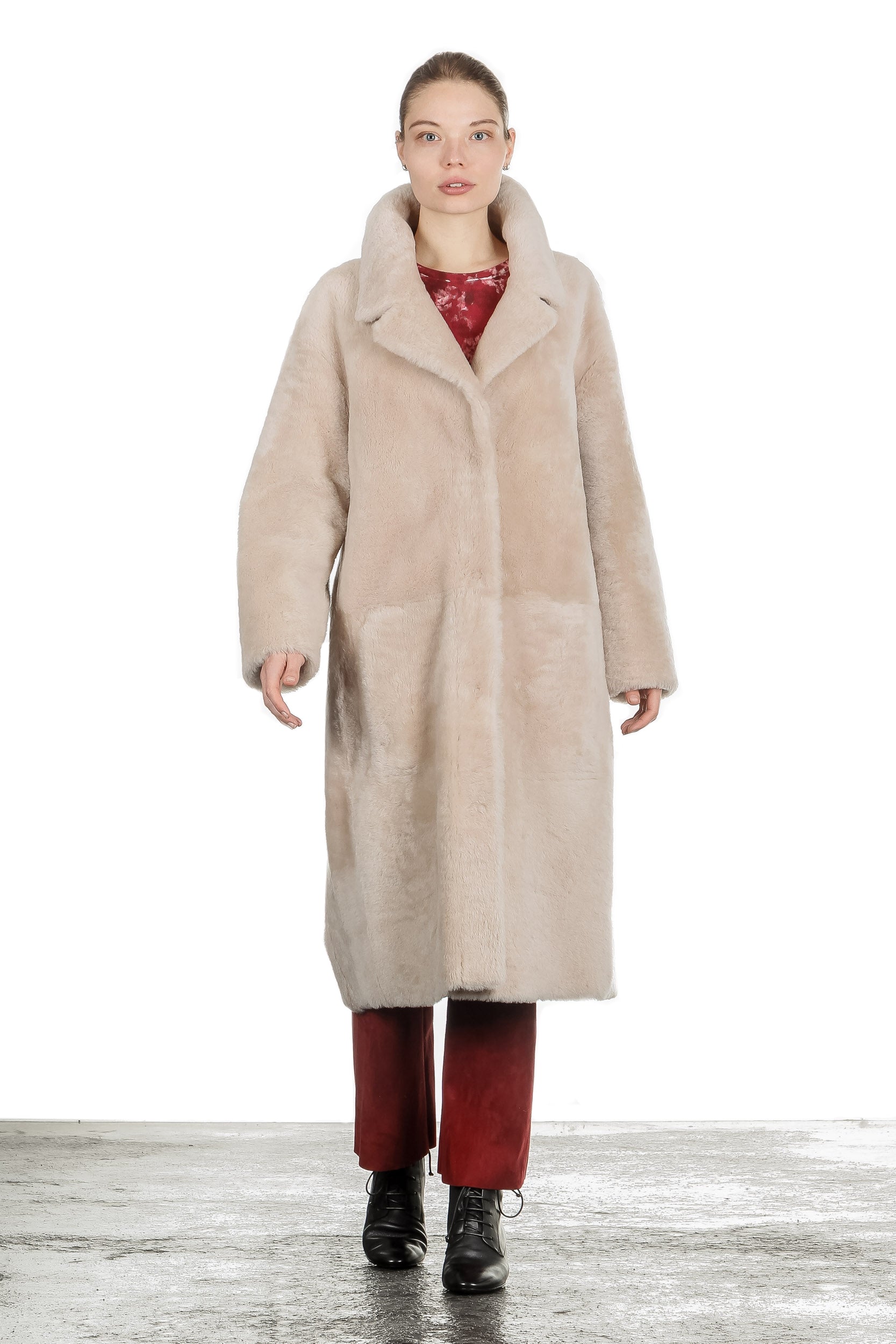 DROMe Damen Lammfell Wende Mantel beige