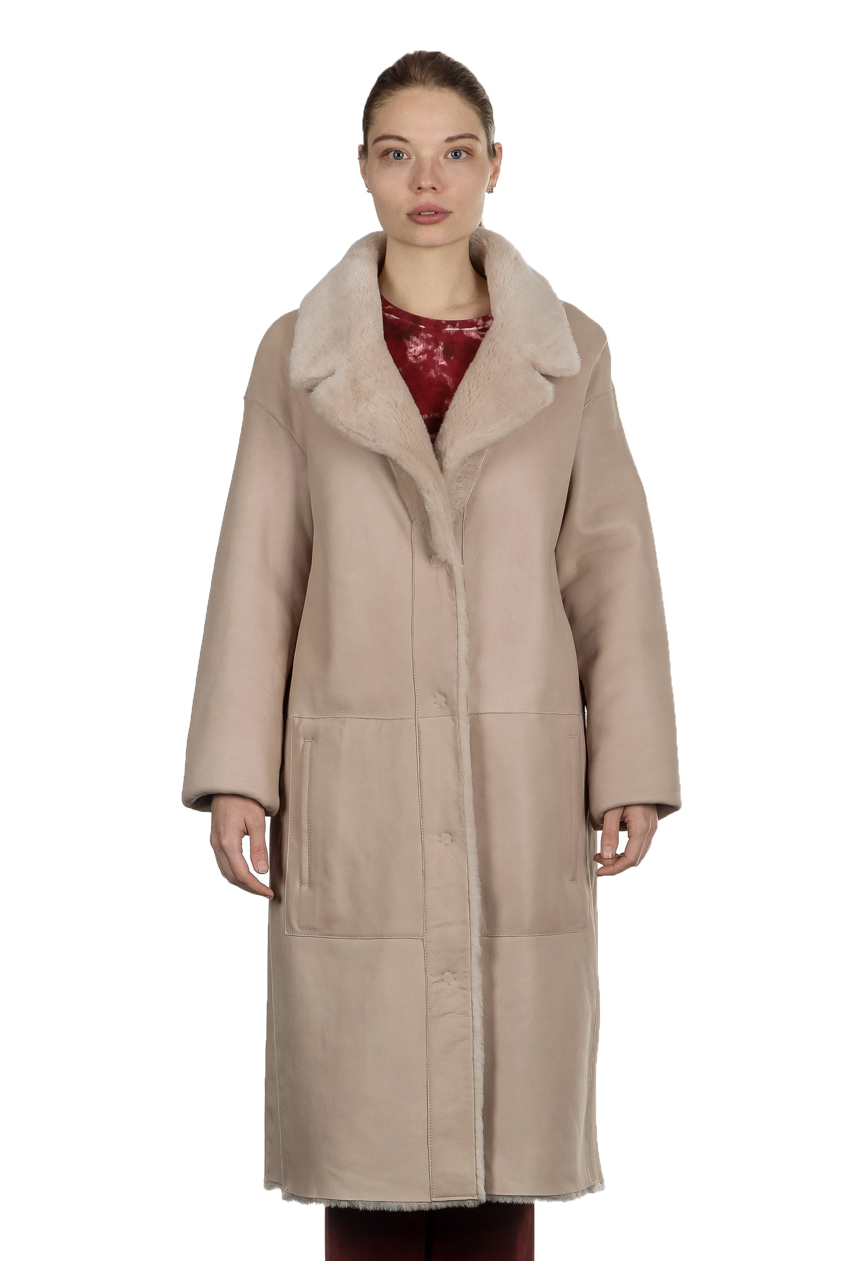 DROMe Damen Lammfell Wende Mantel beige
