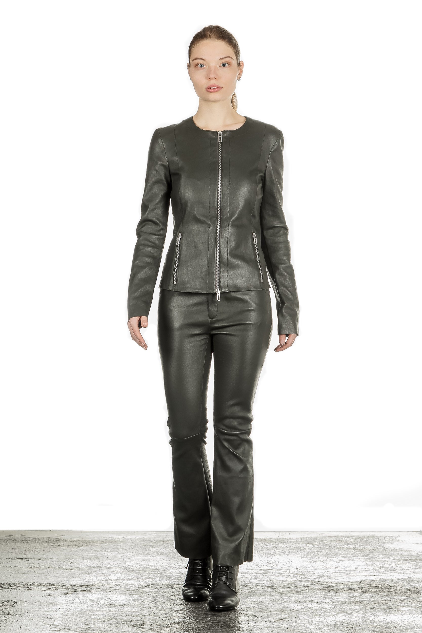 DROMe Damen Leder Jacke khaki