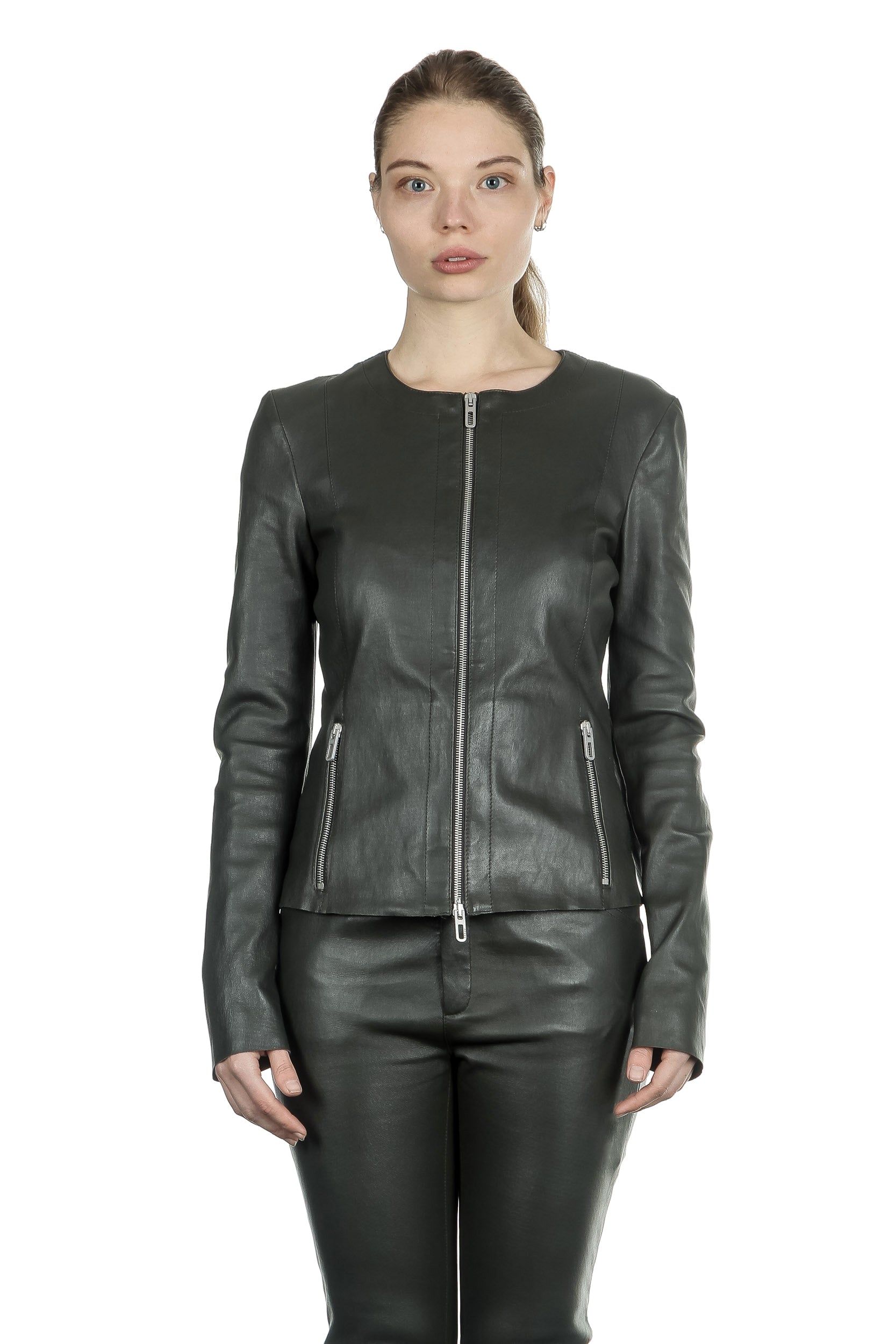DROMe Damen Leder Jacke khaki