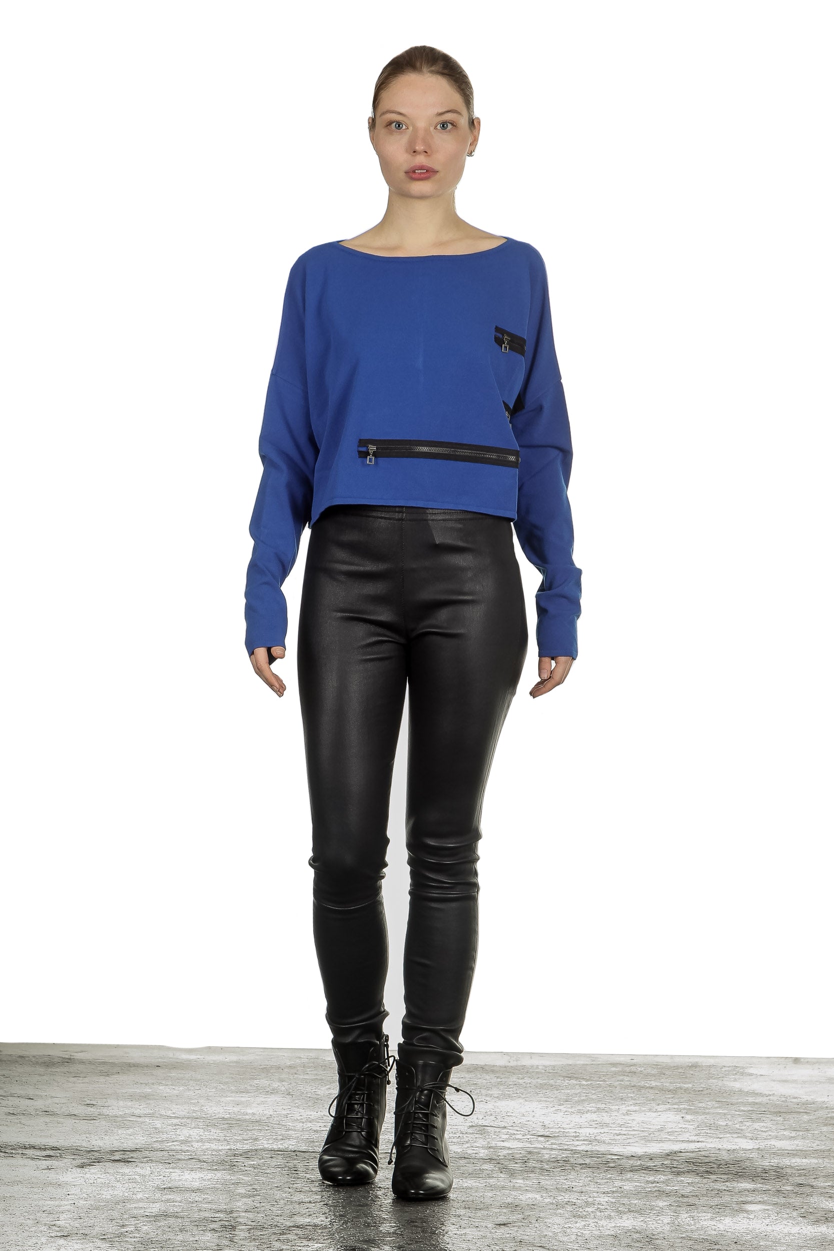Sarah Pacini Damen Cropped Longsleeve Pullover blau