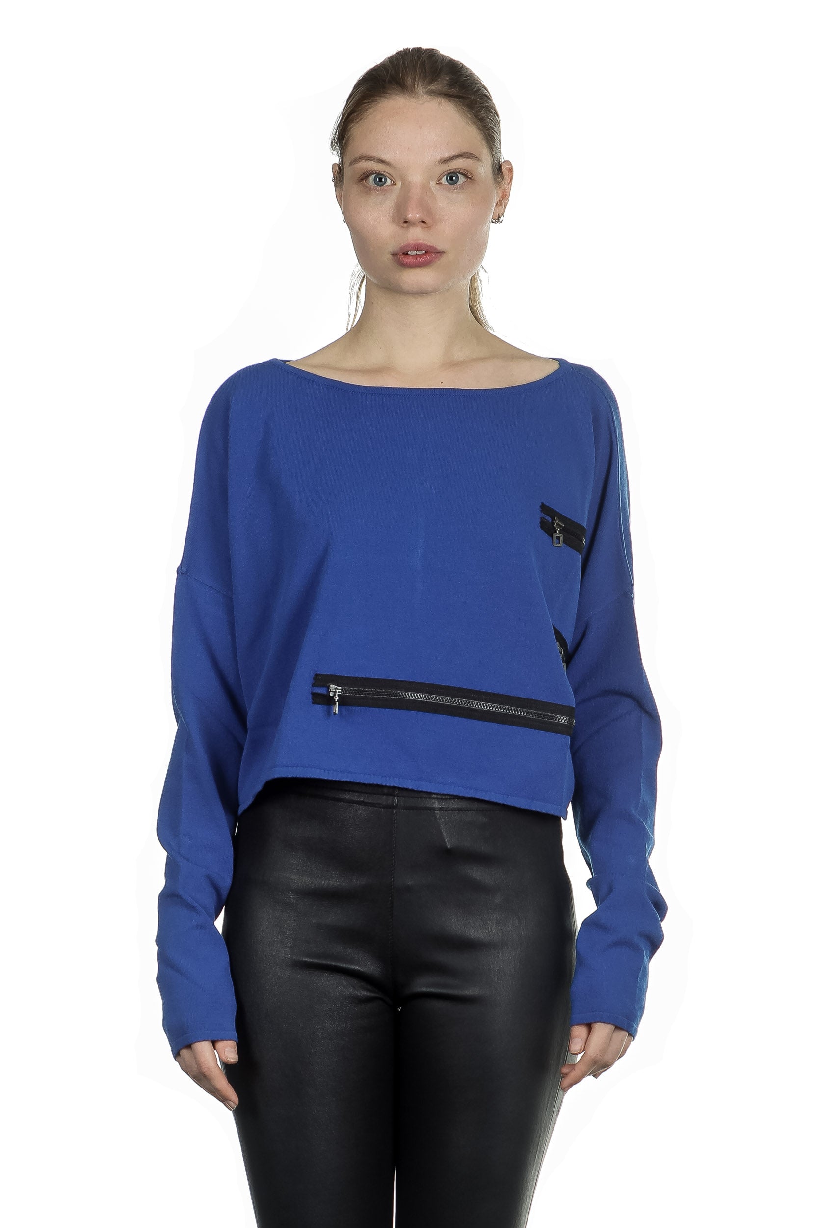 Sarah Pacini Damen Cropped Longsleeve Pullover blau