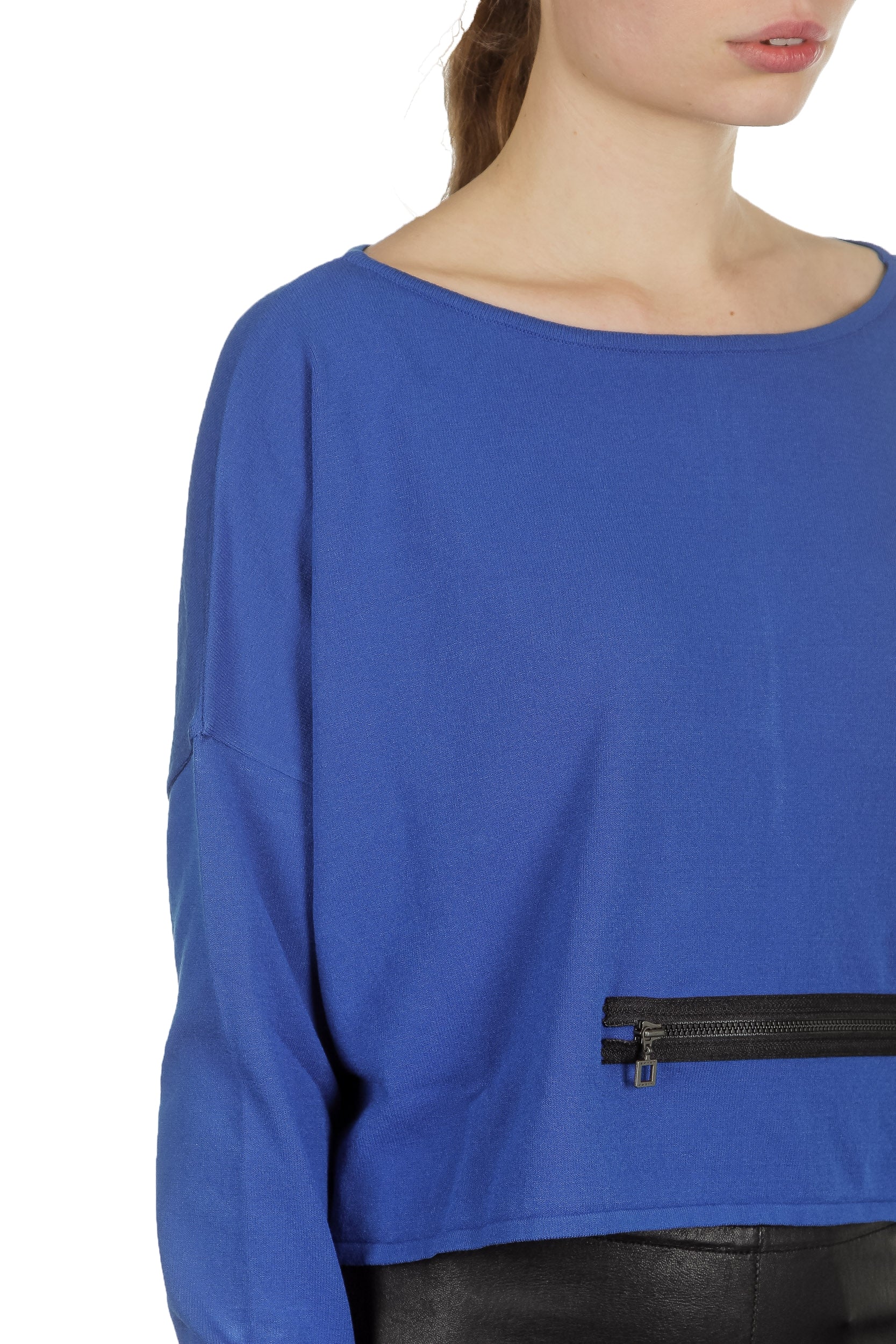 Sarah Pacini Damen Cropped Longsleeve Pullover blau