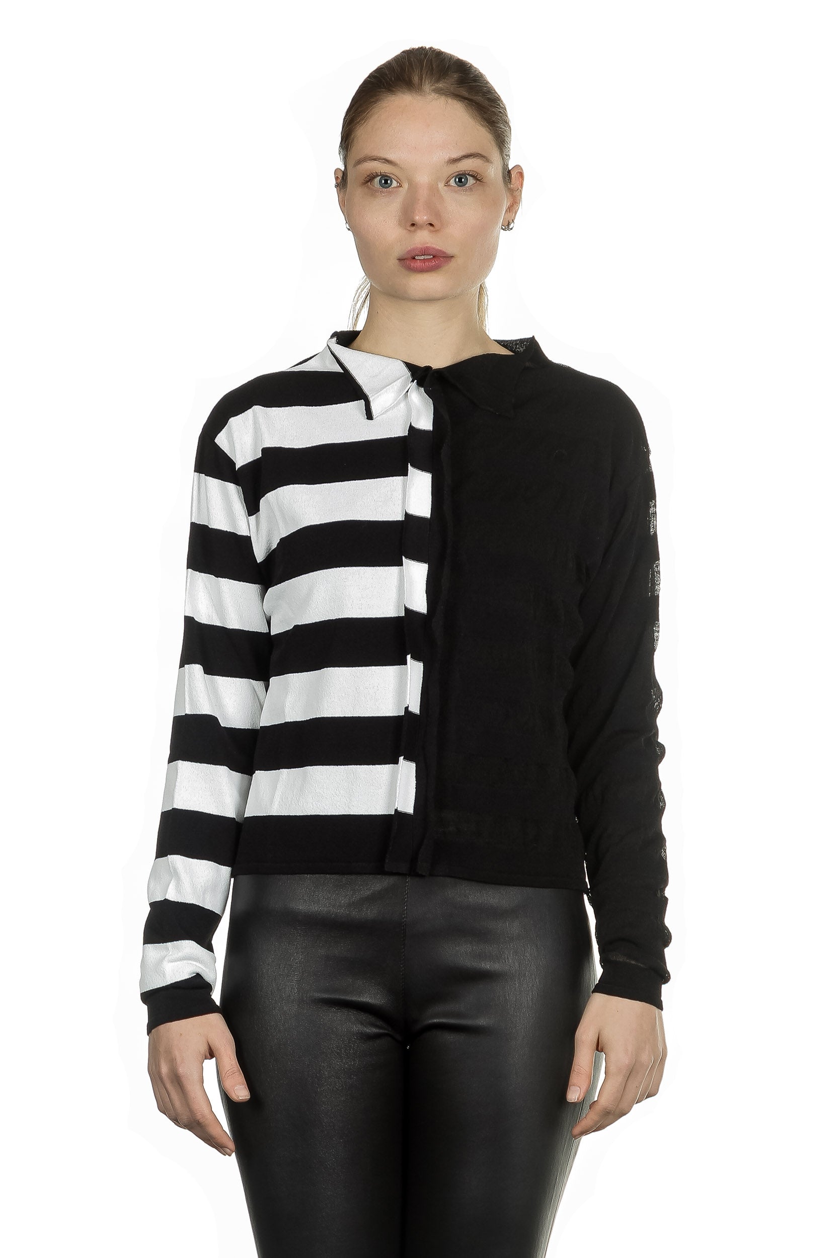 Sarah Pacini Damen Langarm Shirt gestreift schwarz weiss