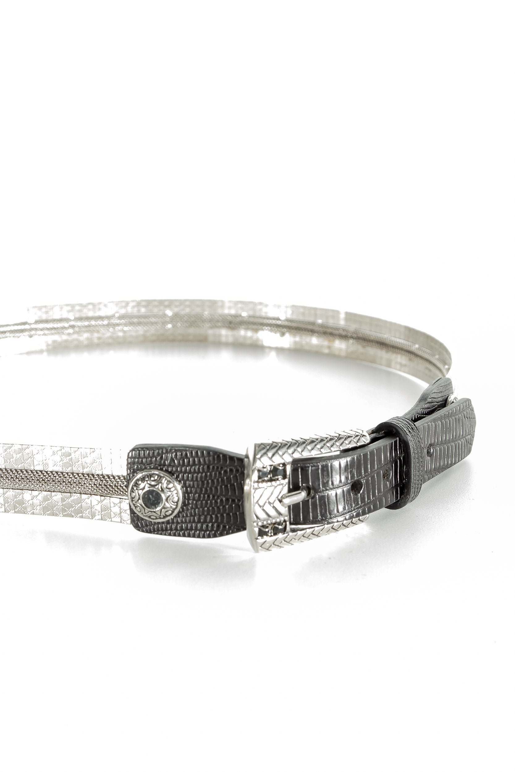 NANNI Gürtel im Metall und Ledermix in silber