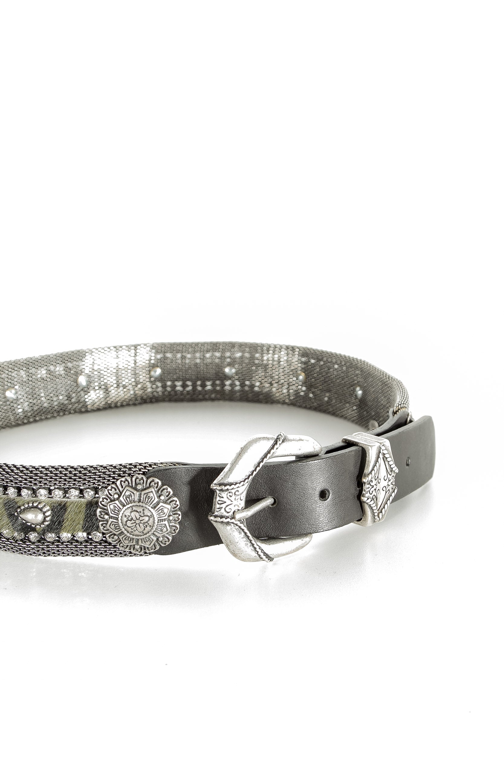 NANNI Gürtel im Metall und Ledermix in silber