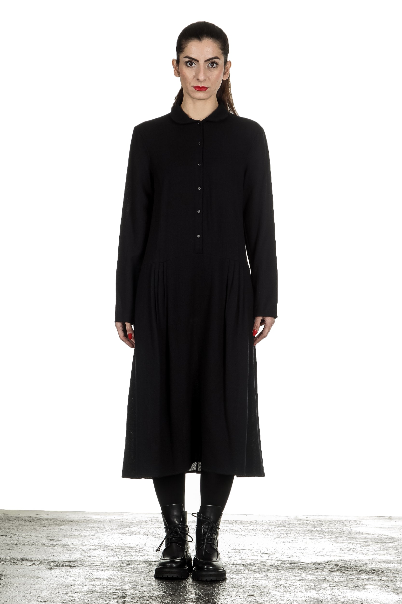 Apuntob Damen Avantgarde Hemdblusenkleid schwarz