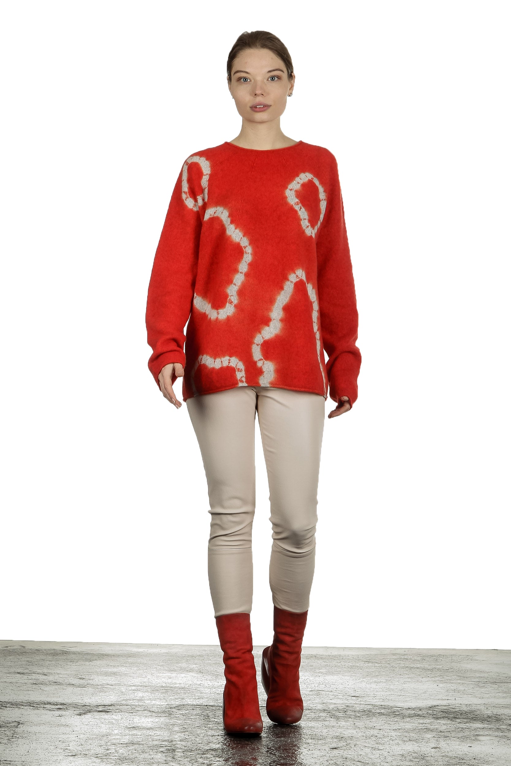 Suzusan Damen Kaschmir Pullover AMEBA orange grau