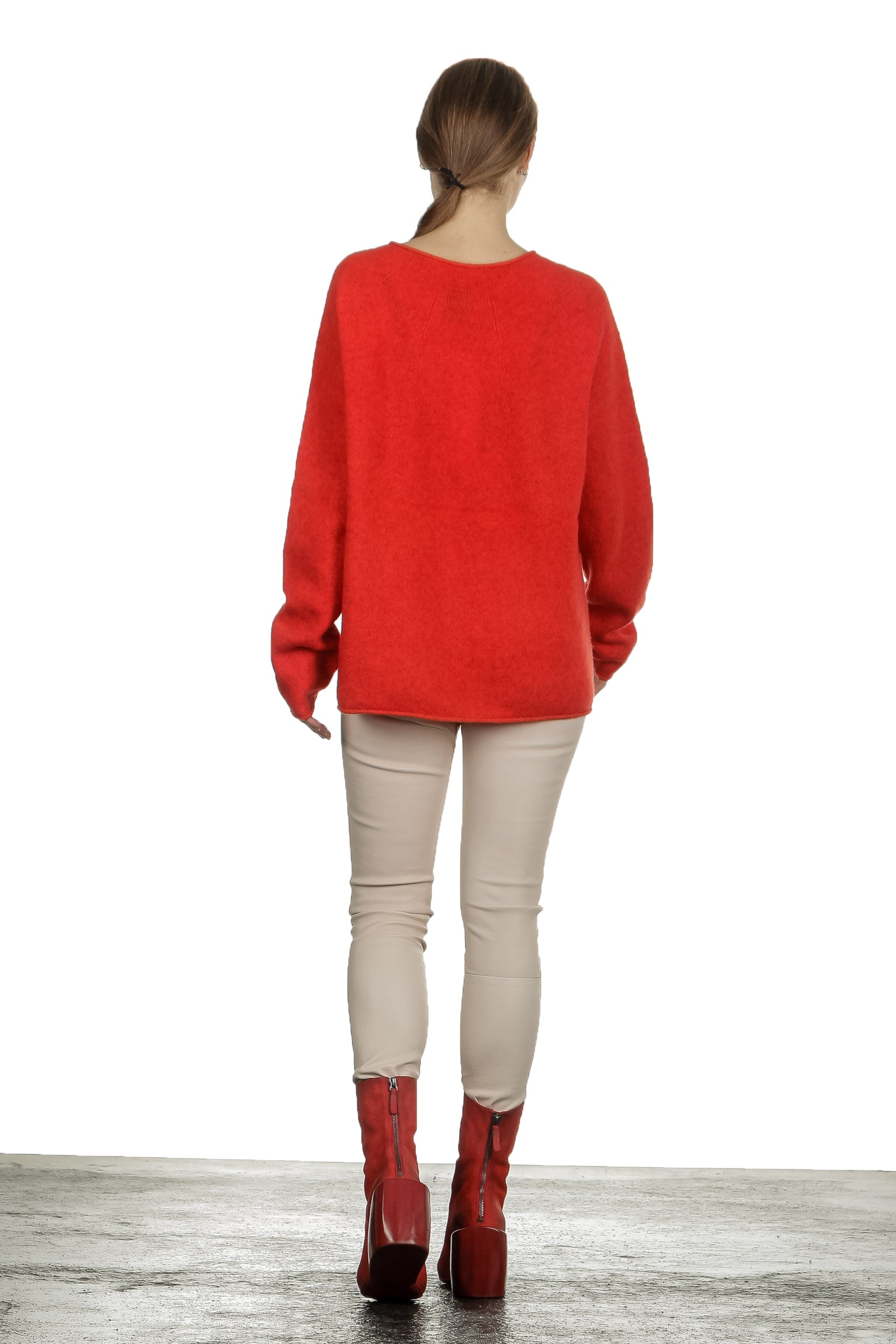Suzusan Damen Kaschmir Pullover AMEBA orange grau
