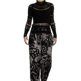 Issey Miyake Damen Rollkragen Shirt mit Fransen schwarz