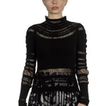 Issey Miyake Damen Rollkragen Shirt mit Fransen schwarz