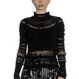 Issey Miyake Damen Rollkragen Shirt mit Fransen schwarz