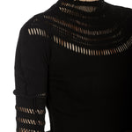 Issey Miyake Damen Rollkragen Shirt mit Fransen schwarz