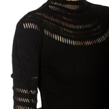 Issey Miyake Damen Rollkragen Shirt mit Fransen schwarz