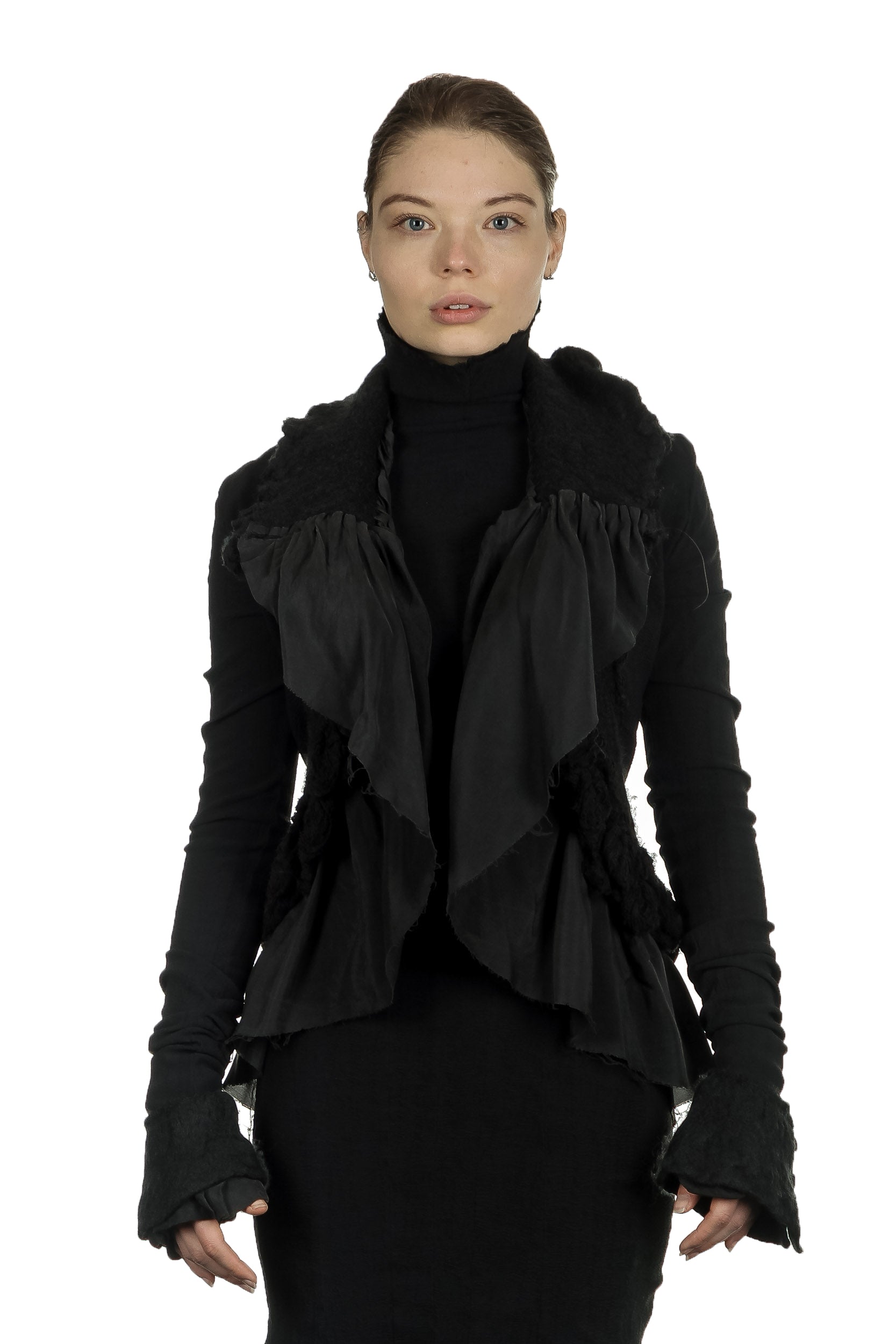 Marc Le Bihan Damen Avantgarde Jacke im Layering-Look schwarz