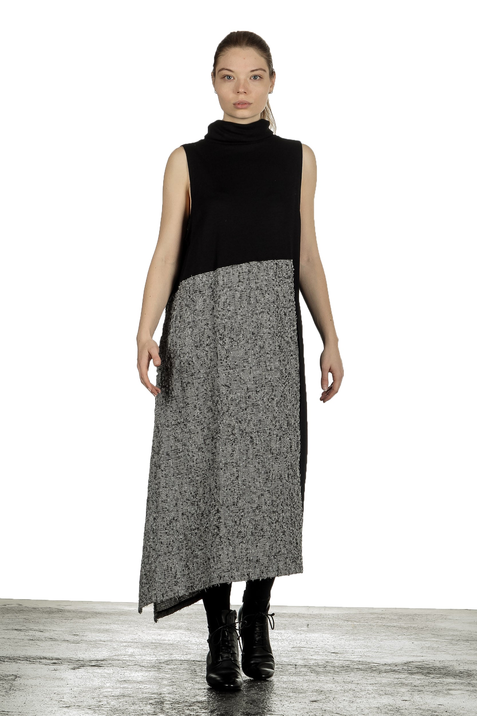 Y's Yohji Yamamoto Damen Avantgarde Strickkleid mit Karomuster schwarz
