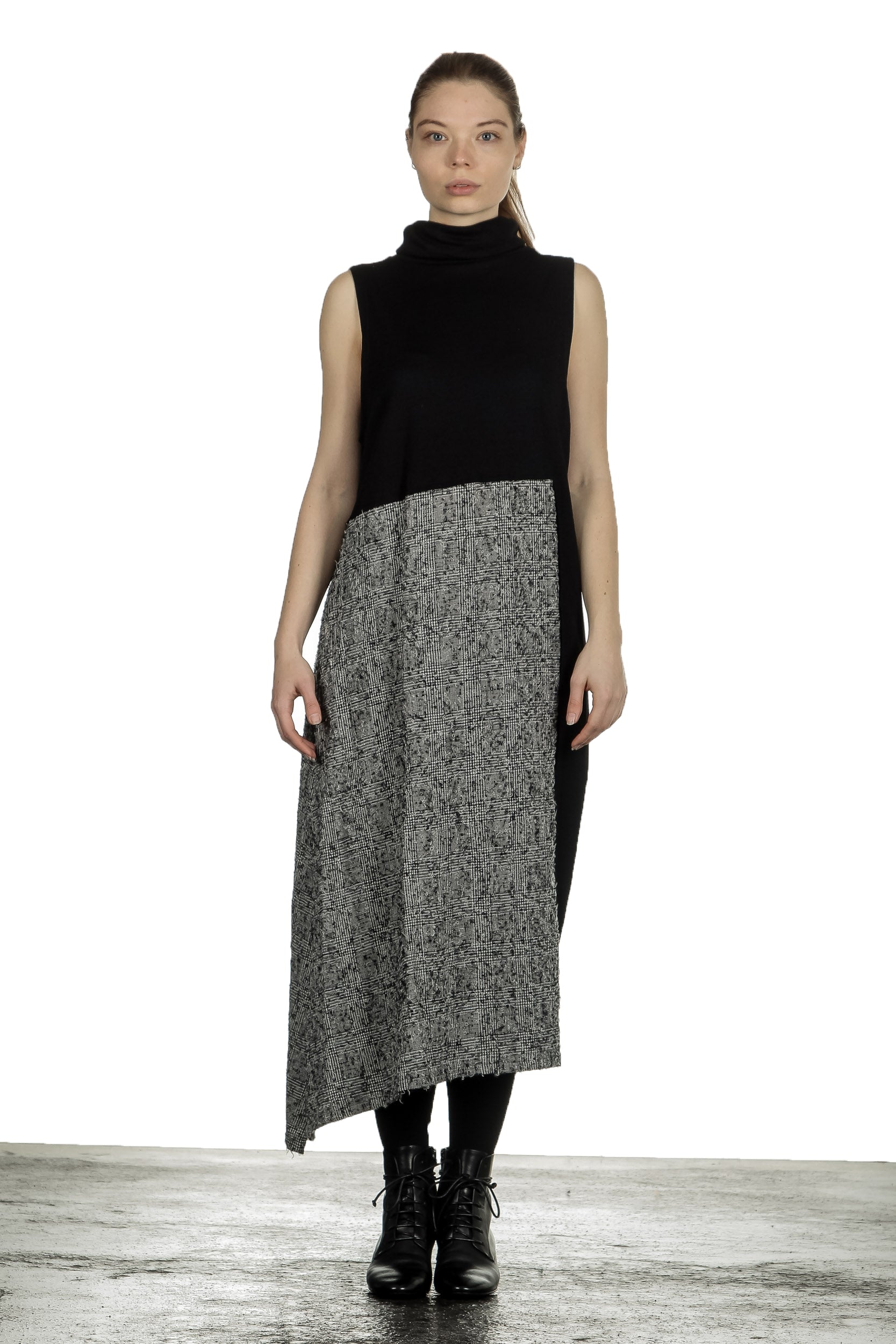 Y's Yohji Yamamoto Damen Avantgarde Strickkleid mit Karomuster schwarz