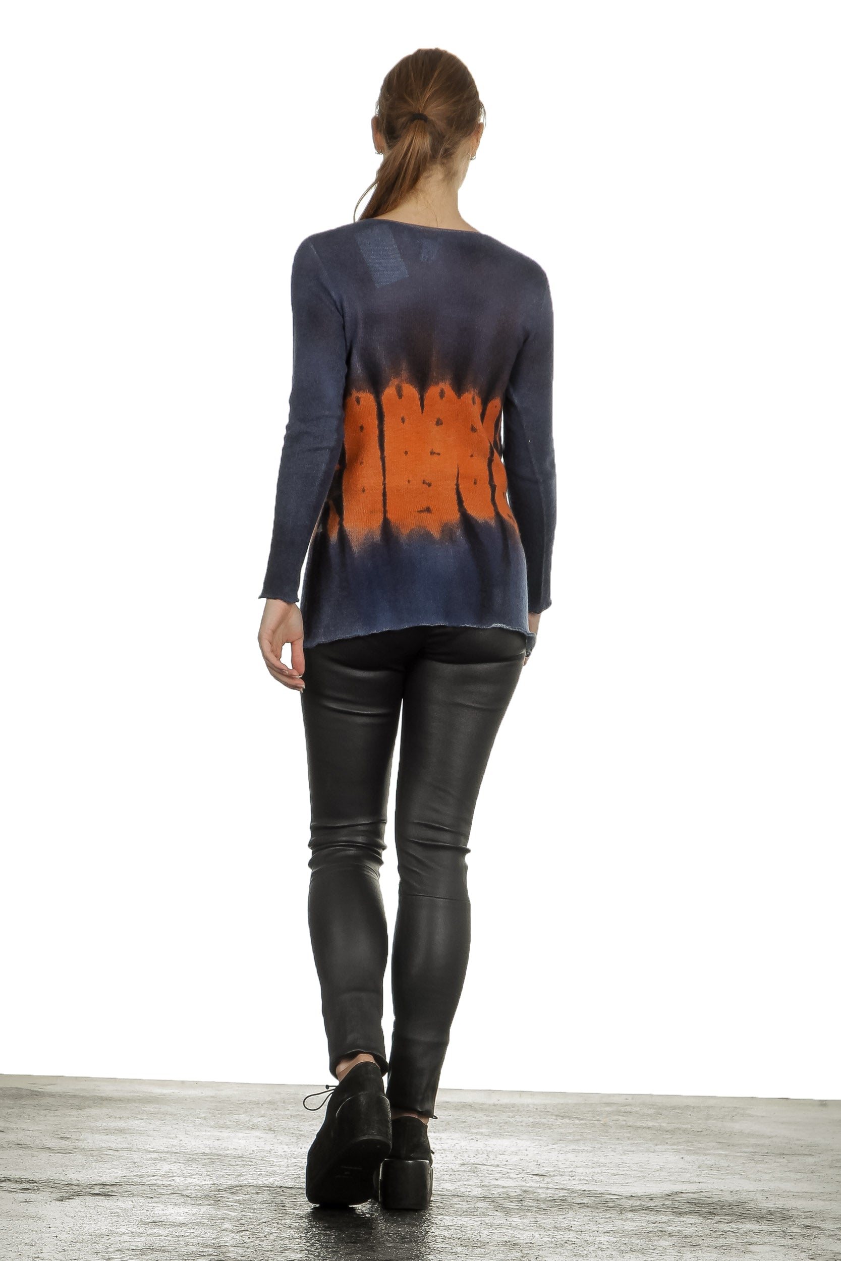 F Cashmere Damen Kaschmir Pullover blau orange