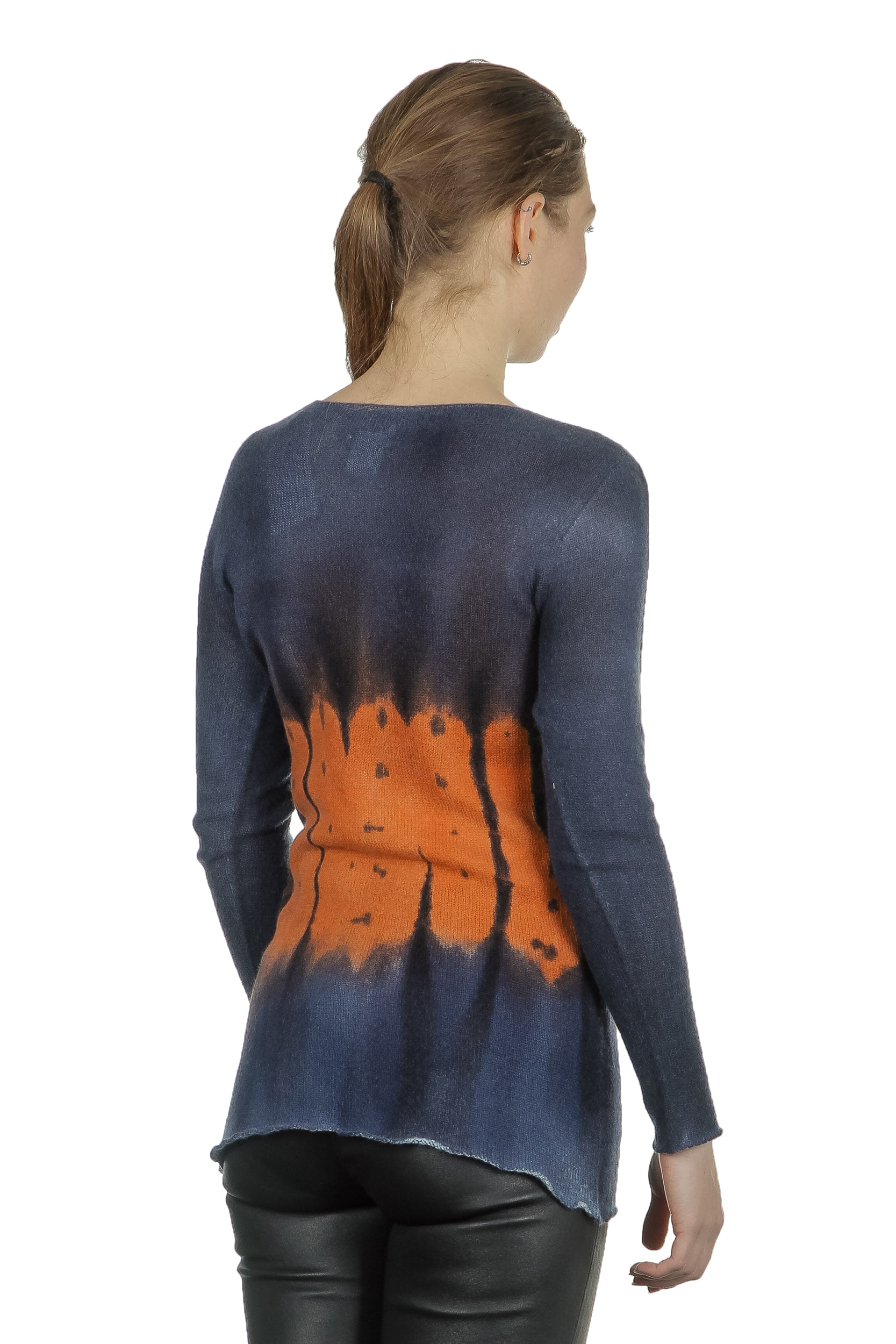 F Cashmere Damen Kaschmir Pullover blau orange