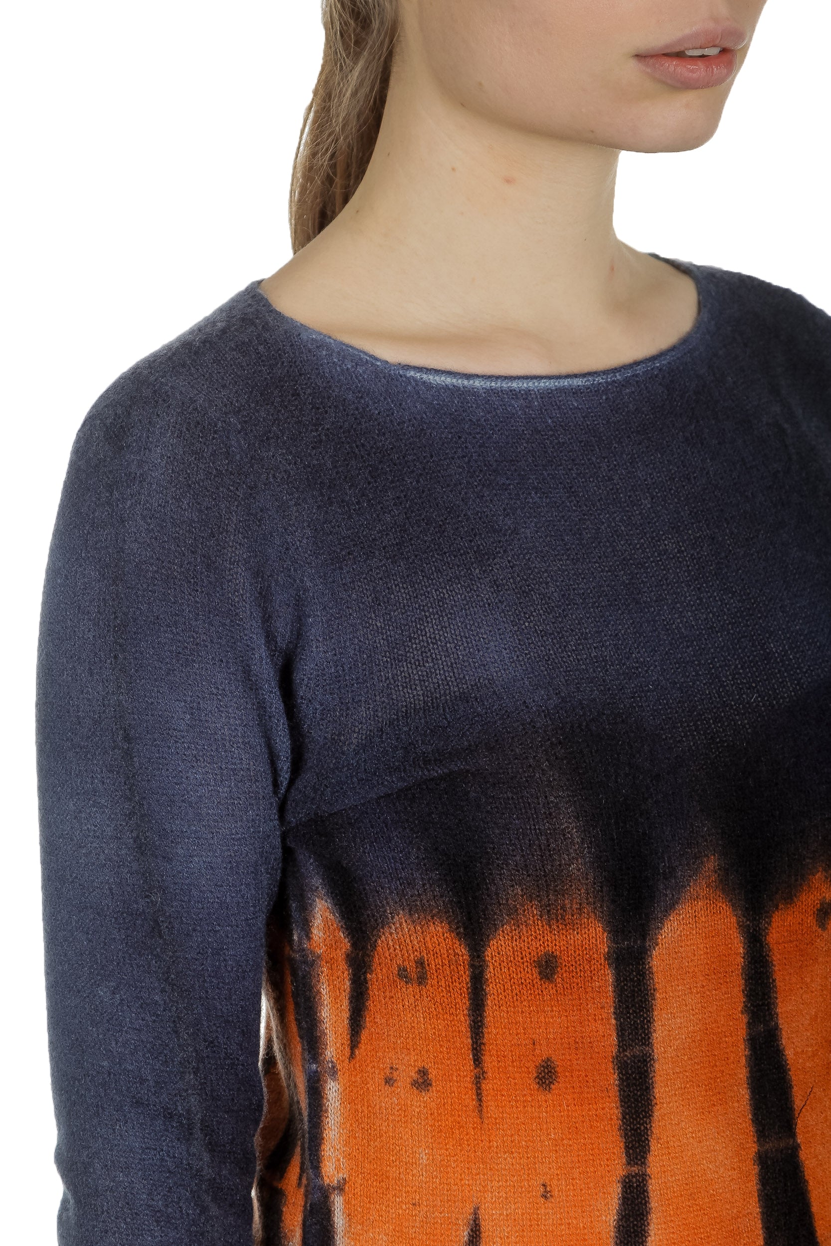 F Cashmere Damen Kaschmir Pullover blau orange