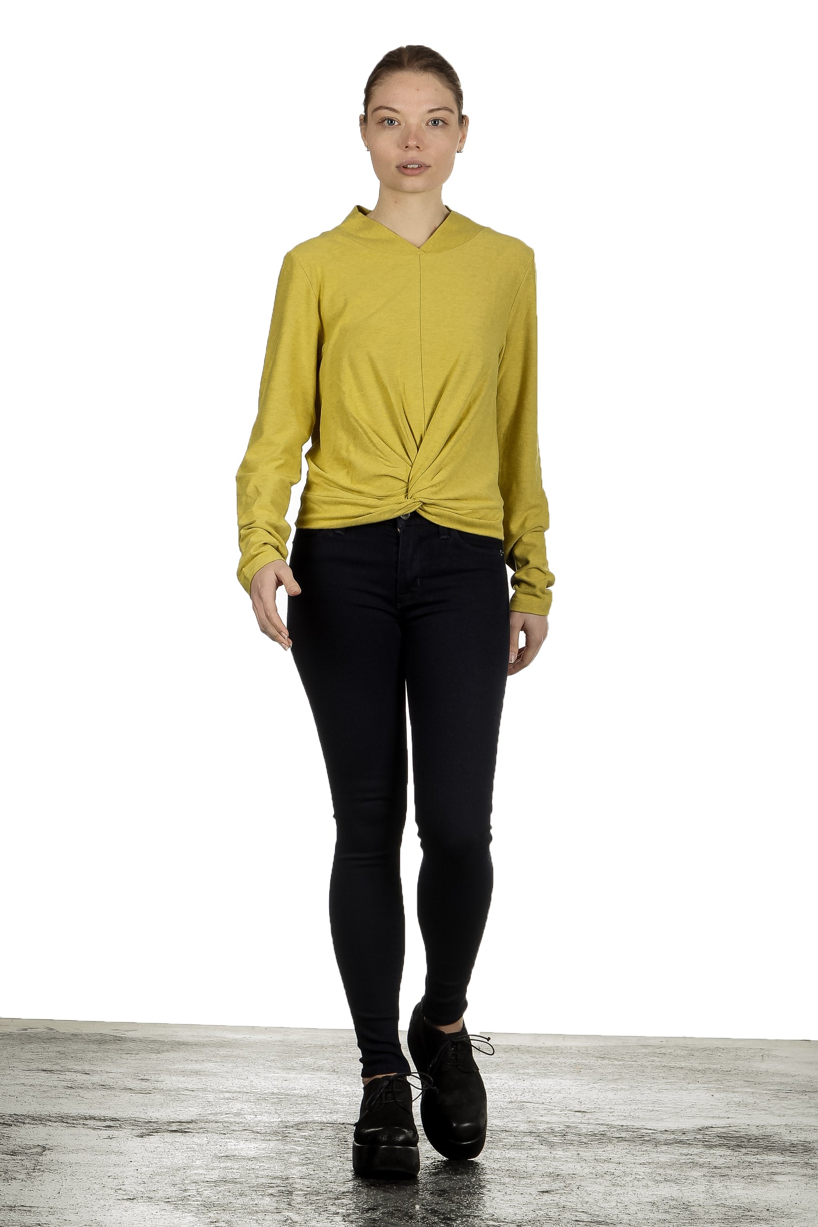 The Swiss Label Damen Drapiertes Langarm Shirt gelb