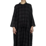 Apuntob Damen Avantgarde Hemdblusenkleid mit Karomuster anthrazit