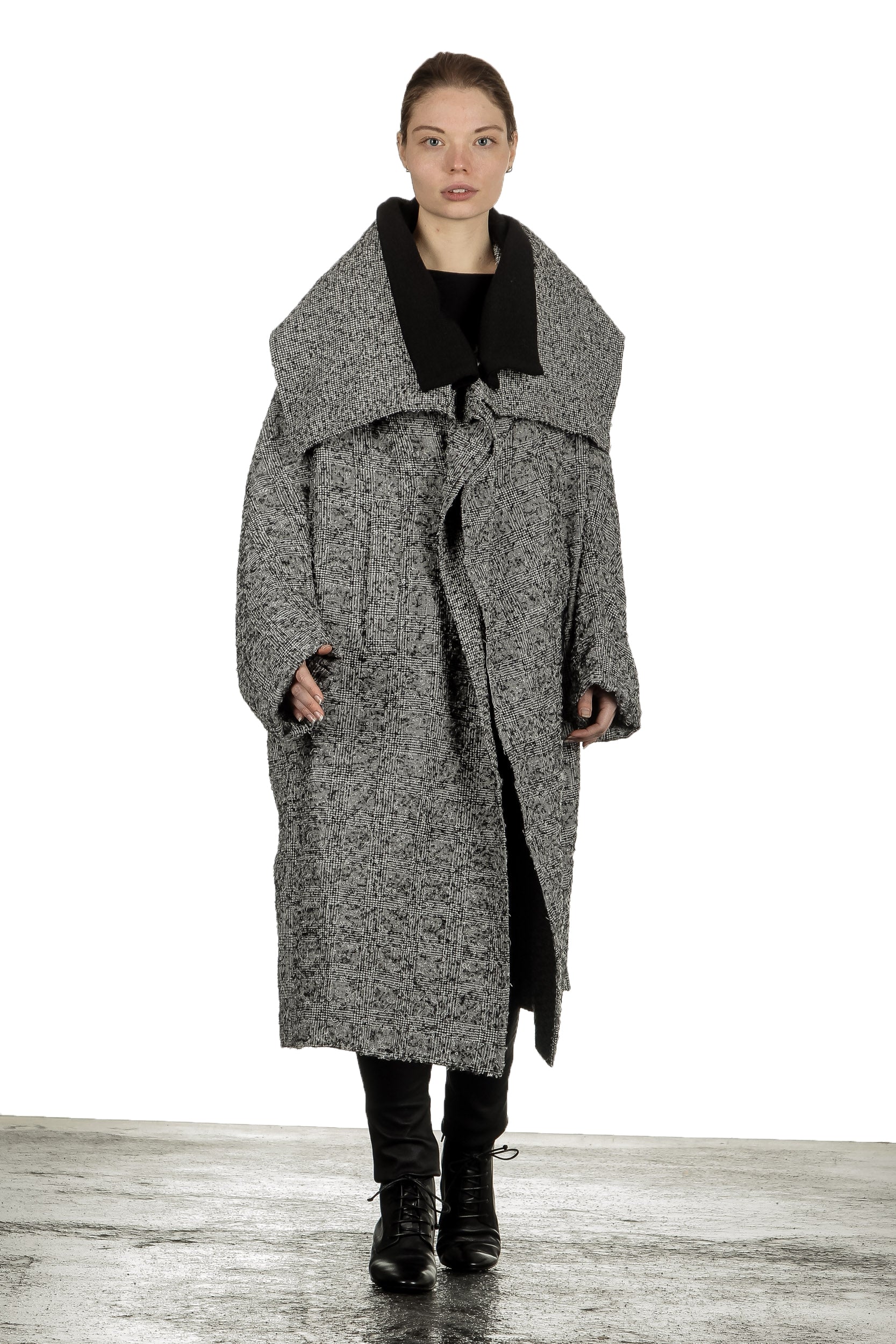 Y's Yohji Yamamoto Damen Oversized-Mantel mit  Karomuster schwarz weiß