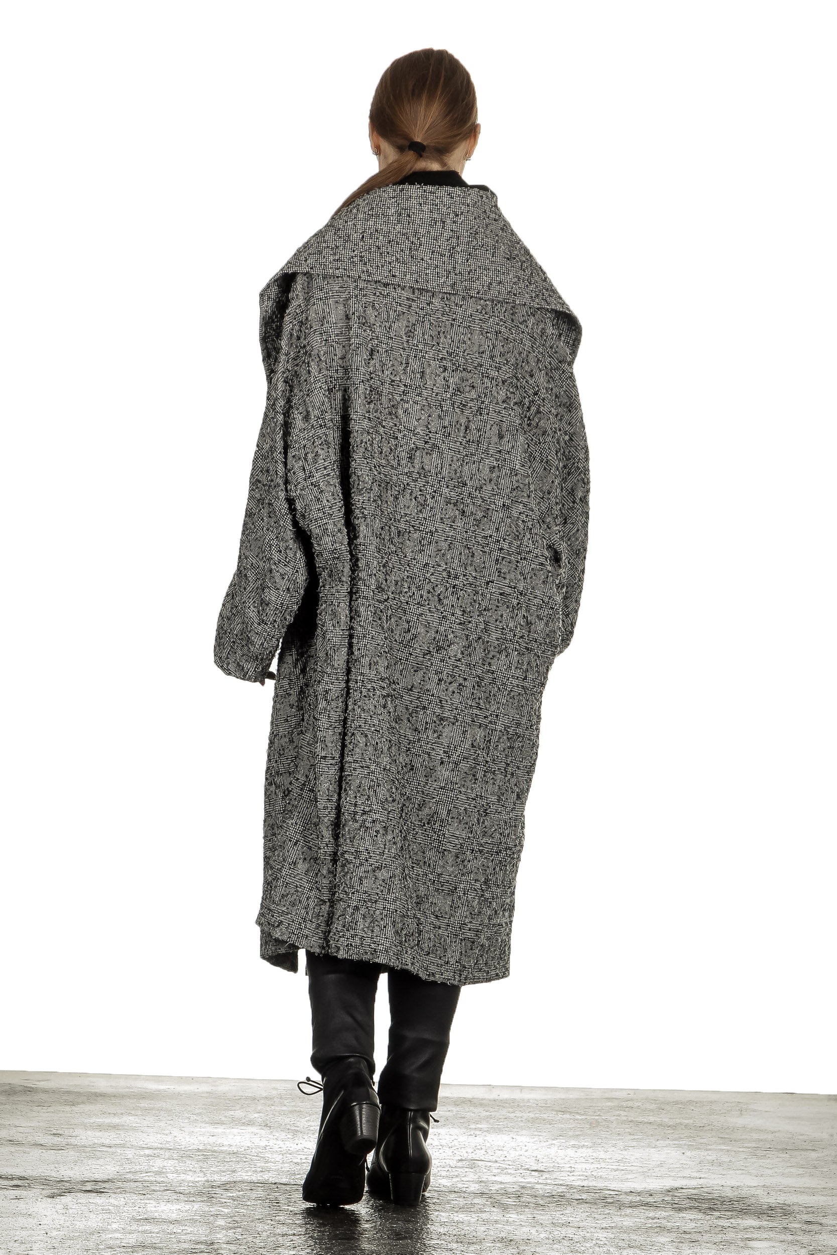 Y's Yohji Yamamoto Damen Oversized-Mantel mit  Karomuster schwarz weiß