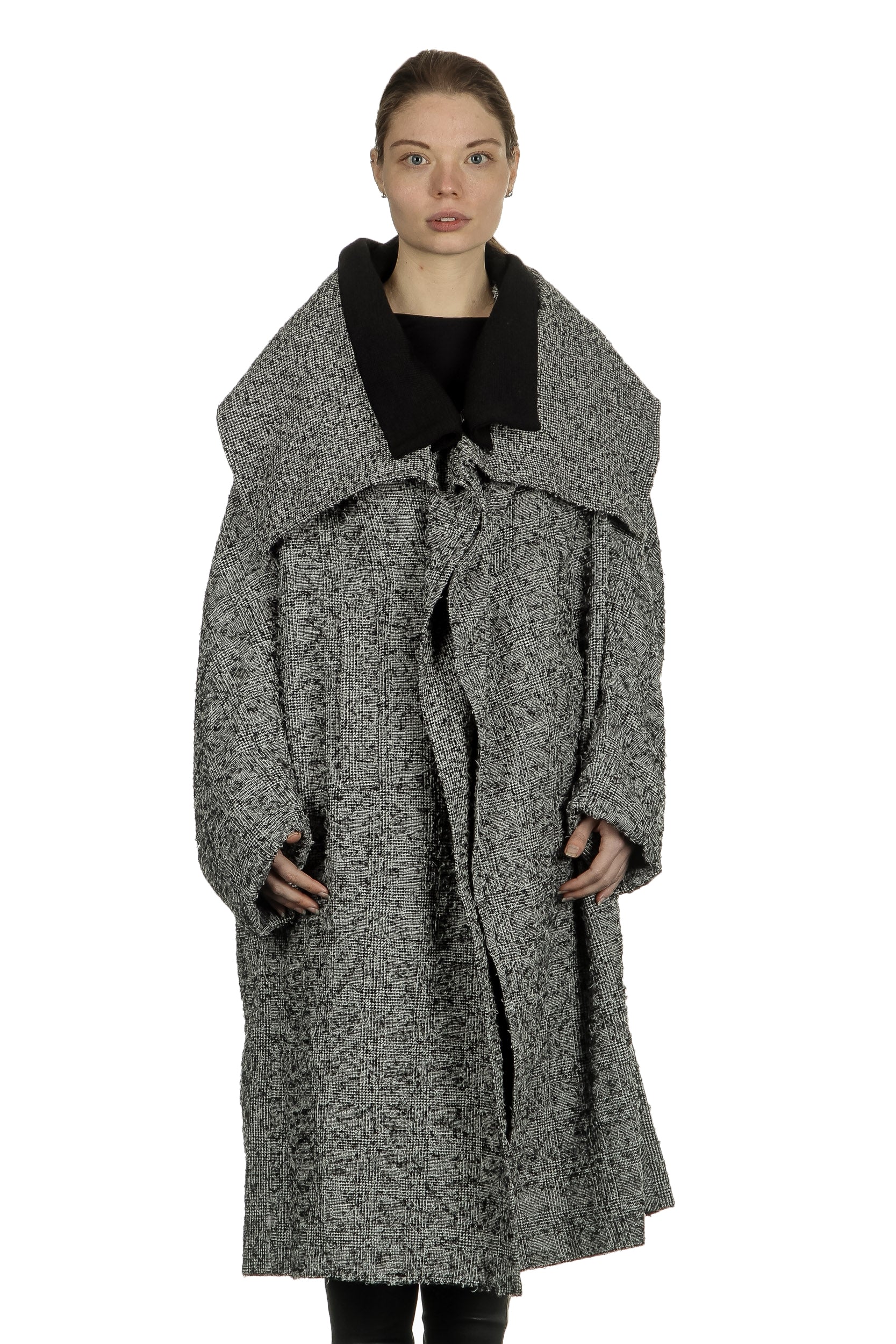 Y's Yohji Yamamoto Damen Oversized-Mantel mit  Karomuster schwarz weiß
