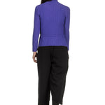 Issey Miyake Damen Avantgarde Plissé Langarm Shirt mit Stehkragen blau