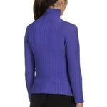 Issey Miyake Damen Avantgarde Plissé Langarm Shirt mit Stehkragen blau
