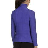 Issey Miyake Damen Avantgarde Plissé Langarm Shirt mit Stehkragen blau