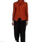 Issey Miyake Avantgarde Damen Plissé Top mit Stehkragen rost
