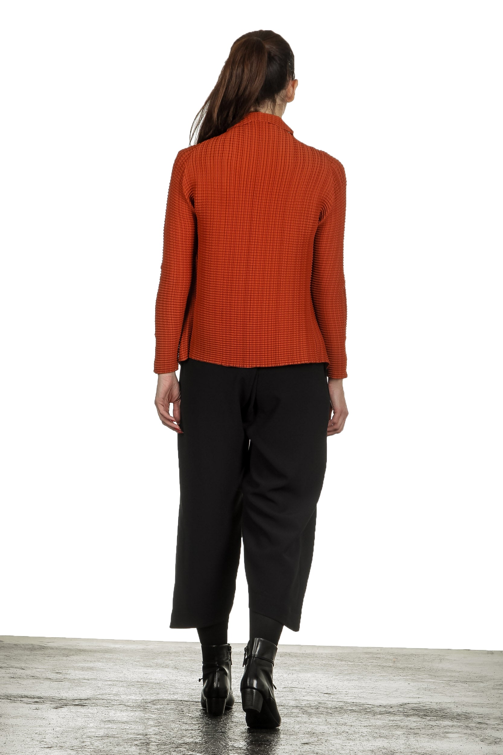 Issey Miyake Avantgarde Damen Plissé Top mit Stehkragen rost