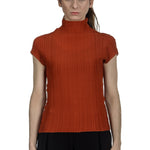 Issey Miyake Avantgarde Damen Plissé Top mit Stehkragen rost