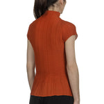 Issey Miyake Avantgarde Damen Plissé Top mit Stehkragen rost