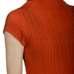 Issey Miyake Avantgarde Damen Plissé Top mit Stehkragen rost